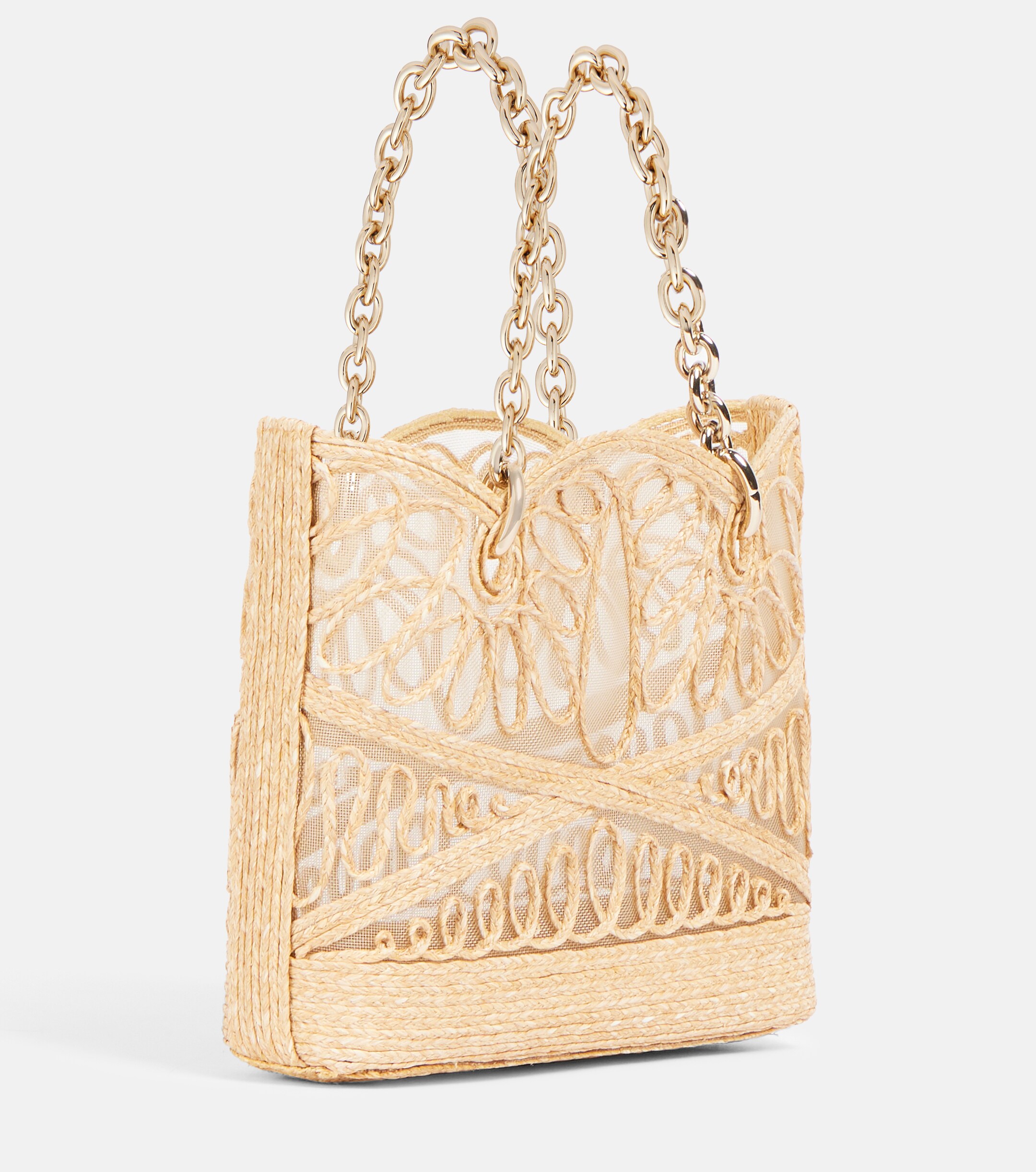 AQUAZZURA Kahlo Mini logo raffia tote bag