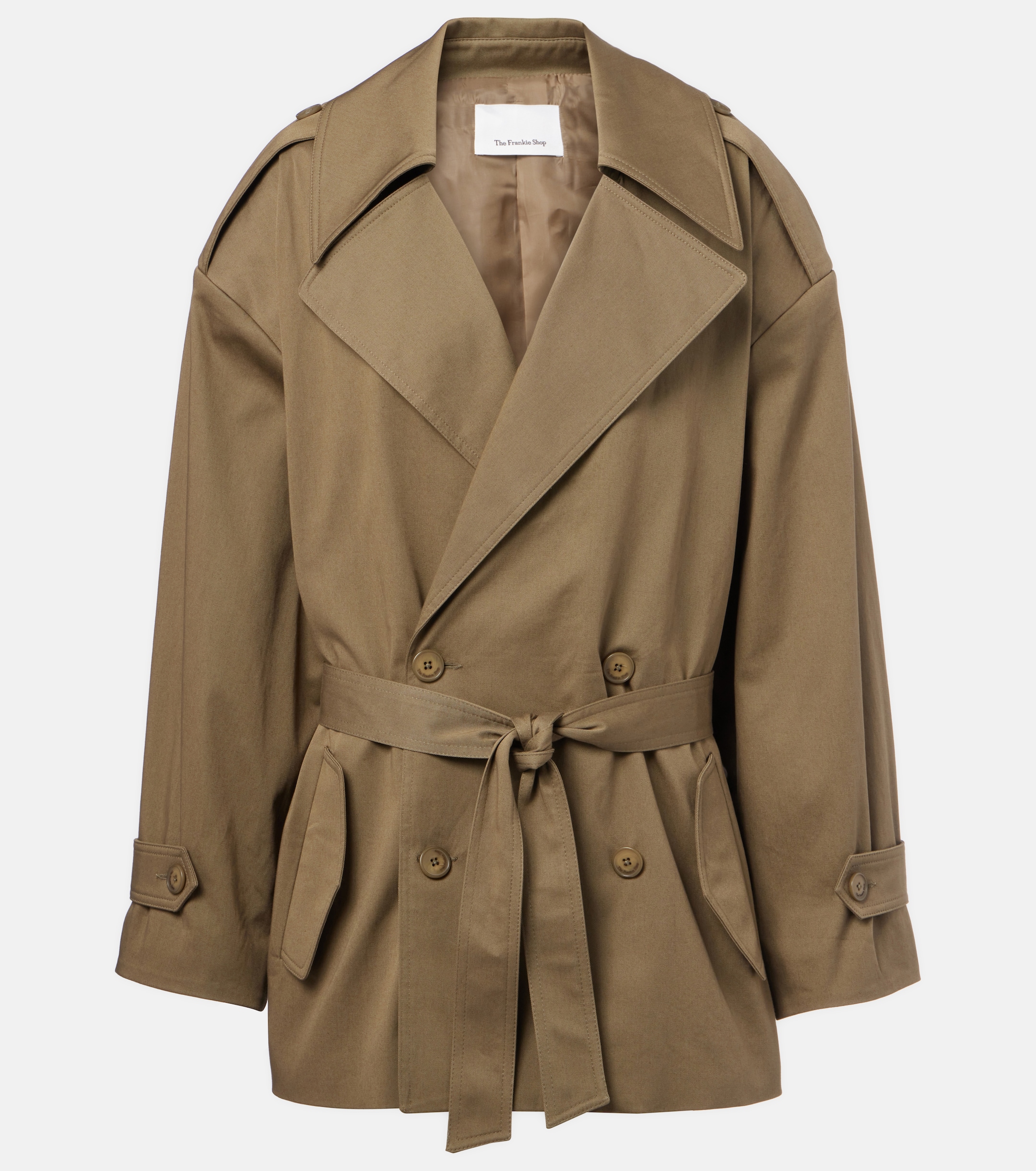 The Frankie Shop Zurich oversized cotton cropped trench coat thumbnail
