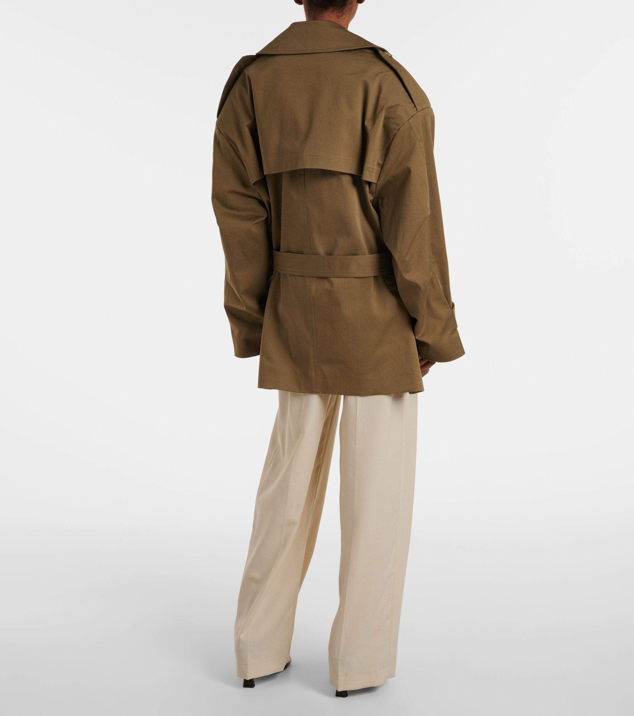 The Frankie Shop Zurich oversized cotton cropped trench coat thumbnail