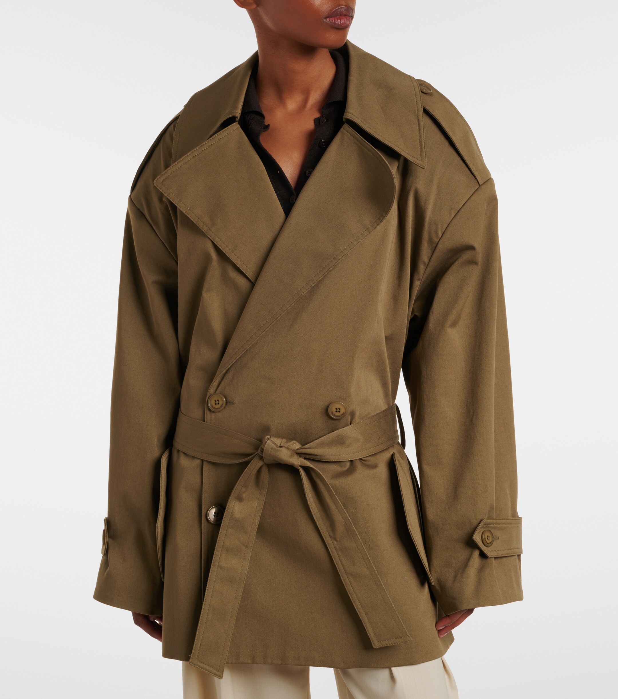 The Frankie Shop Zurich oversized cotton cropped trench coat thumbnail