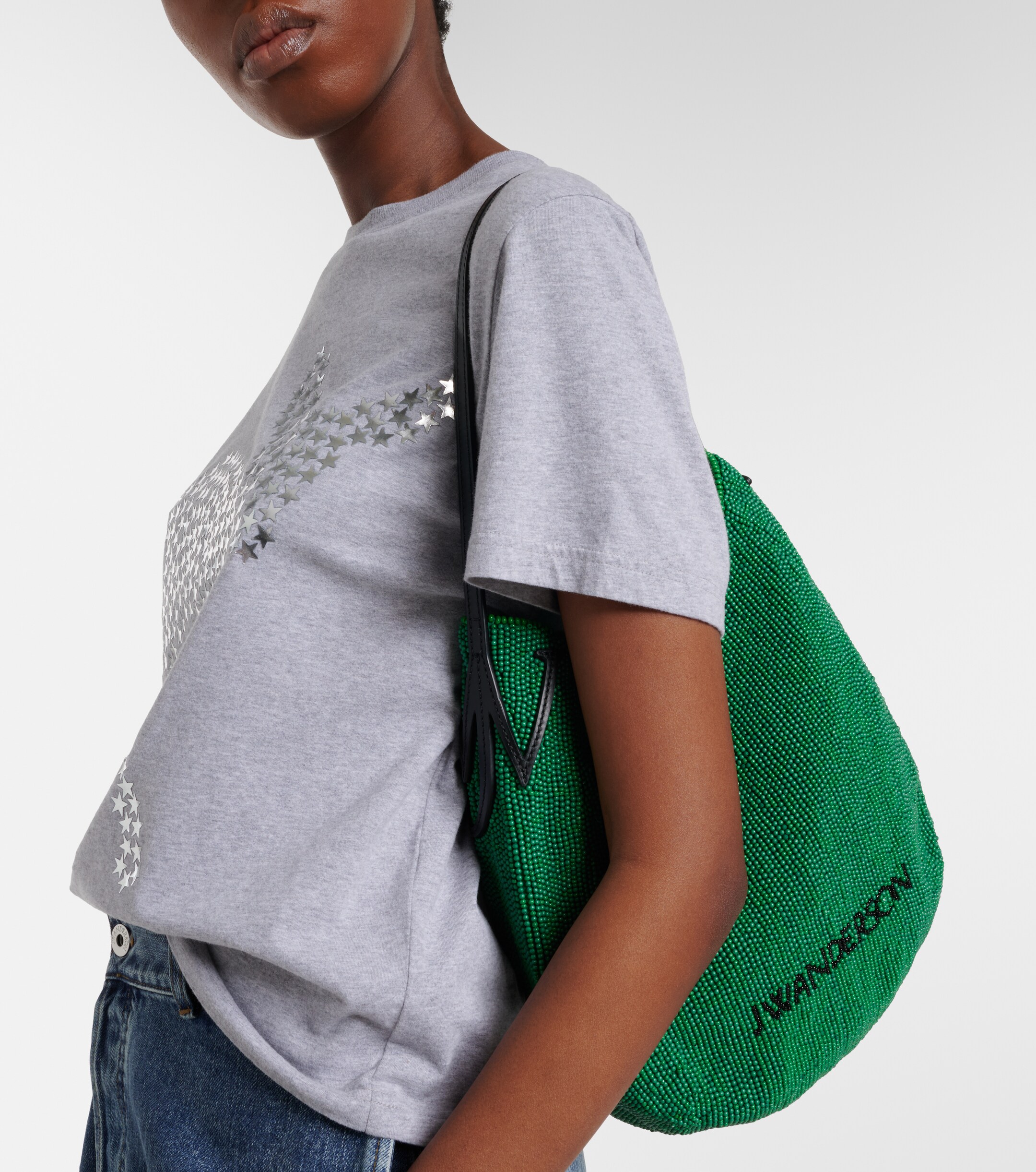 Jw Anderson Bulb Small beaded leather-trimmed shoulder bag