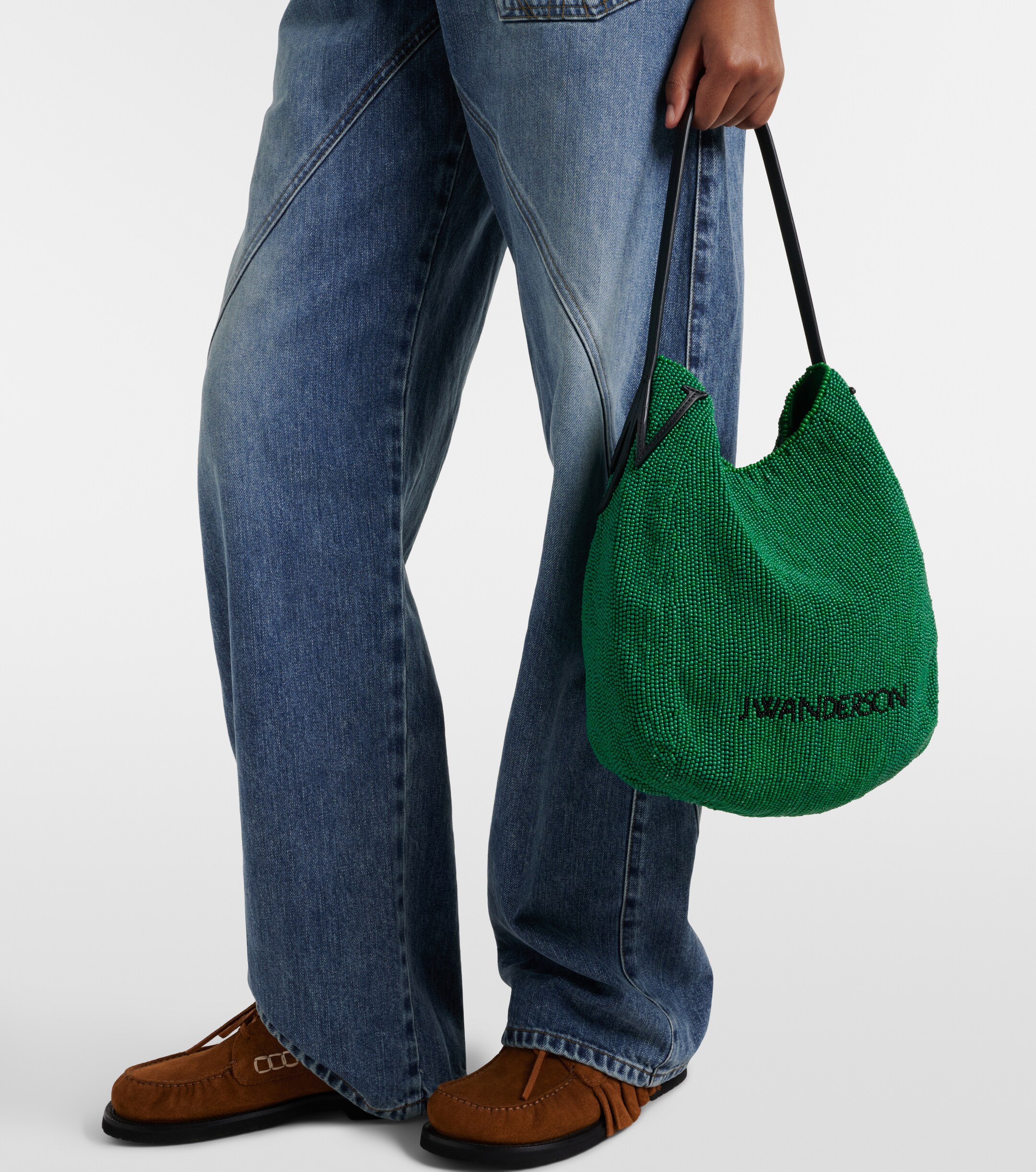 Jw Anderson Bulb Small beaded leather-trimmed shoulder bag