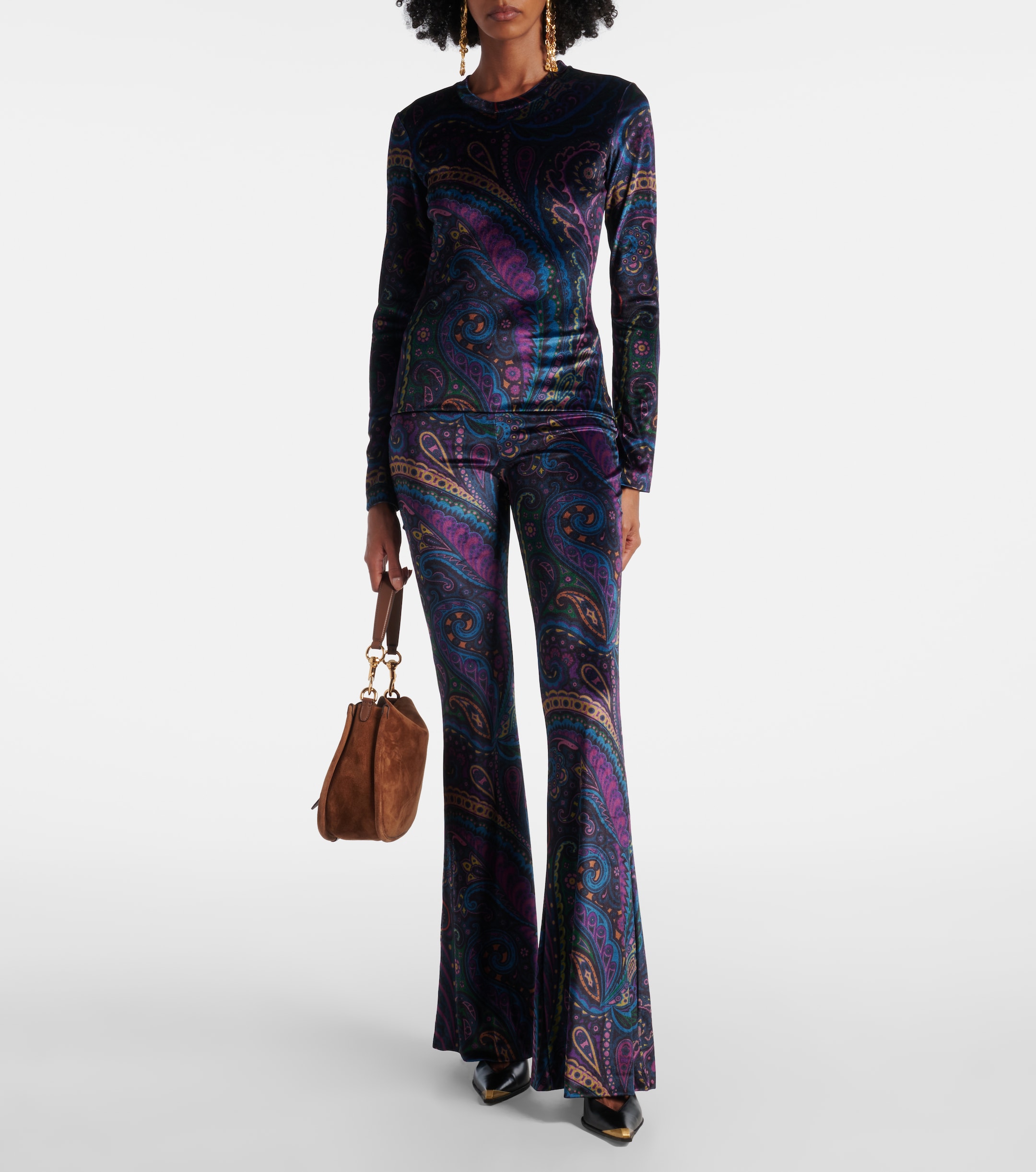 Etro Printed high-rise velvet flared pants