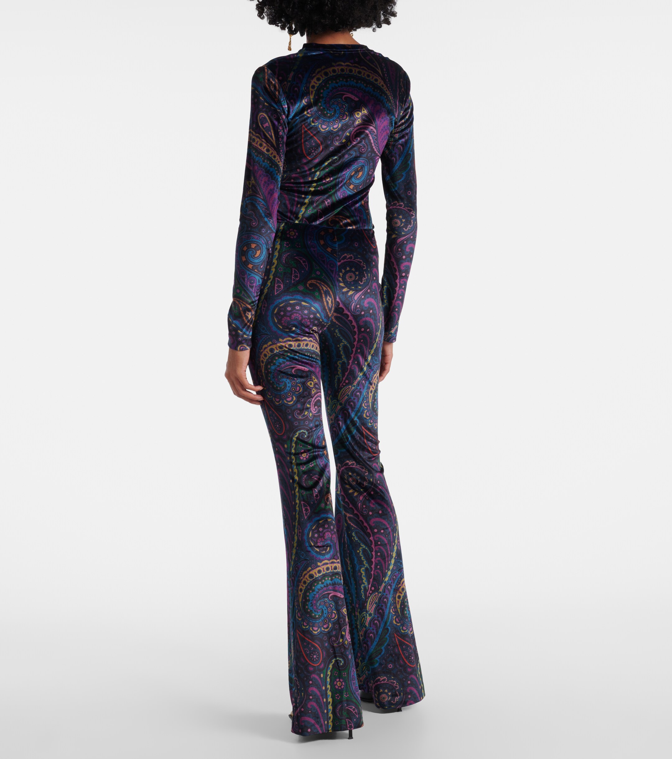 Etro Printed high-rise velvet flared pants
