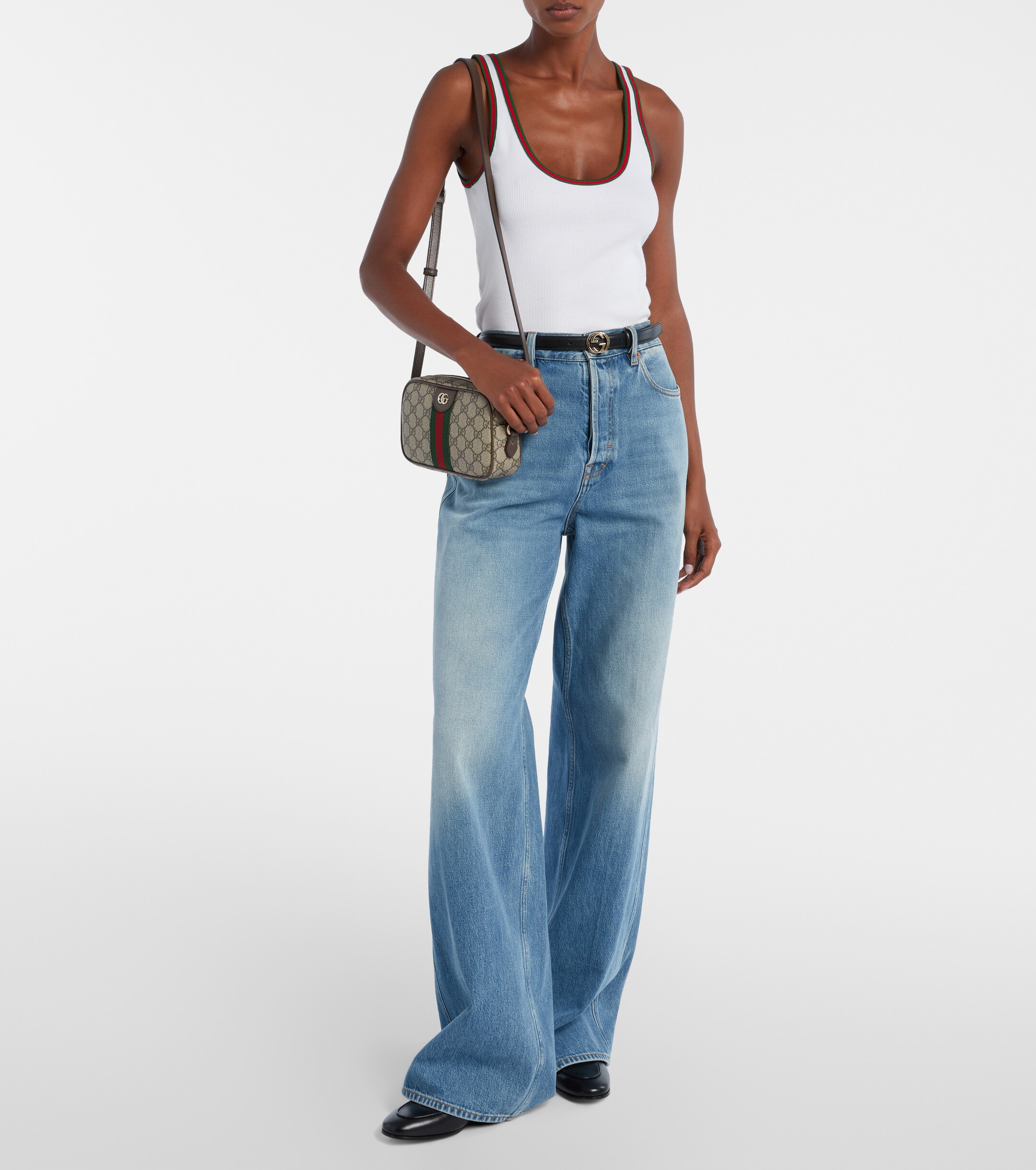 Gucci Ophidia Small leather-trimmed crossbody bag