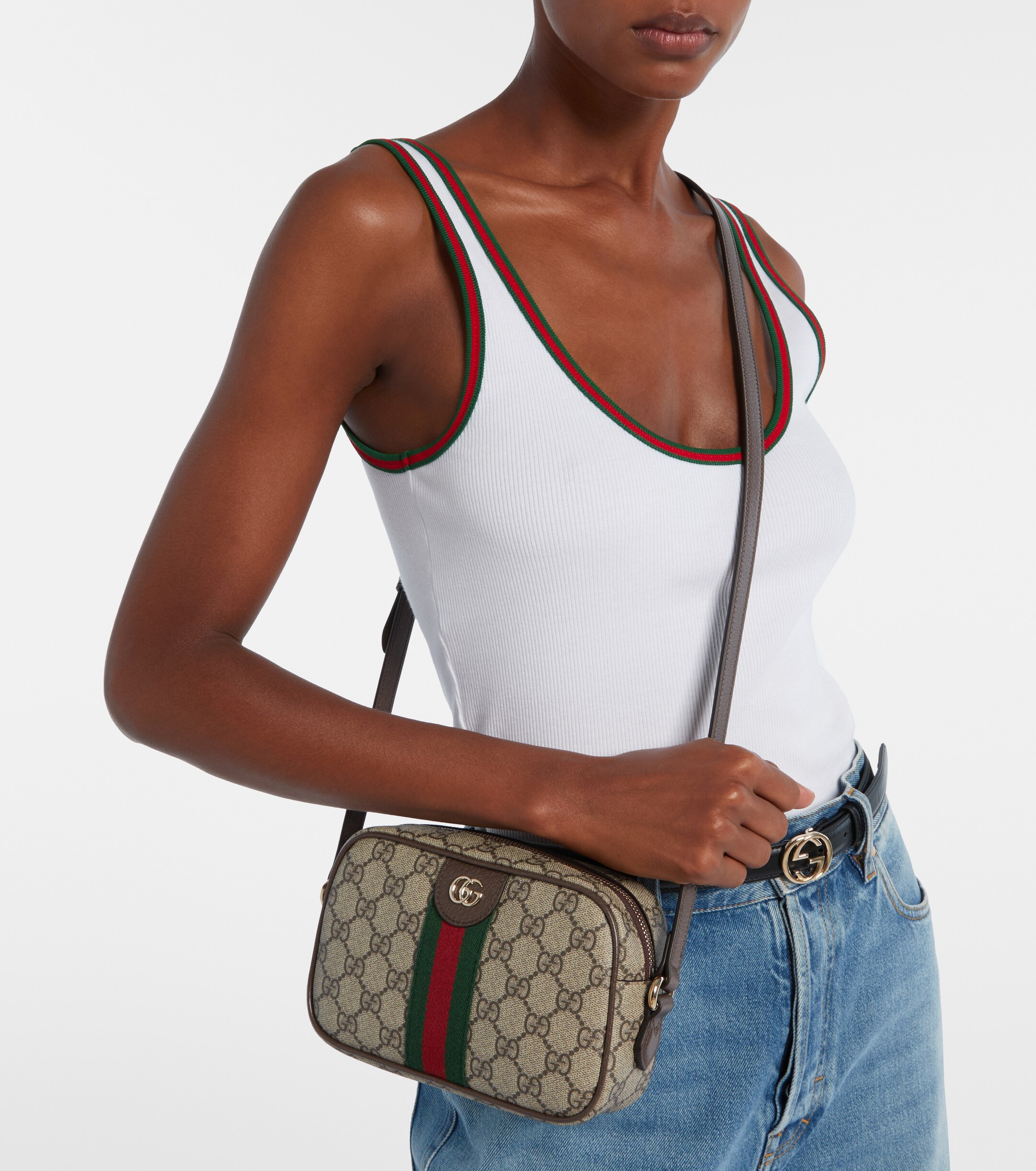 Gucci Ophidia Small leather-trimmed crossbody bag