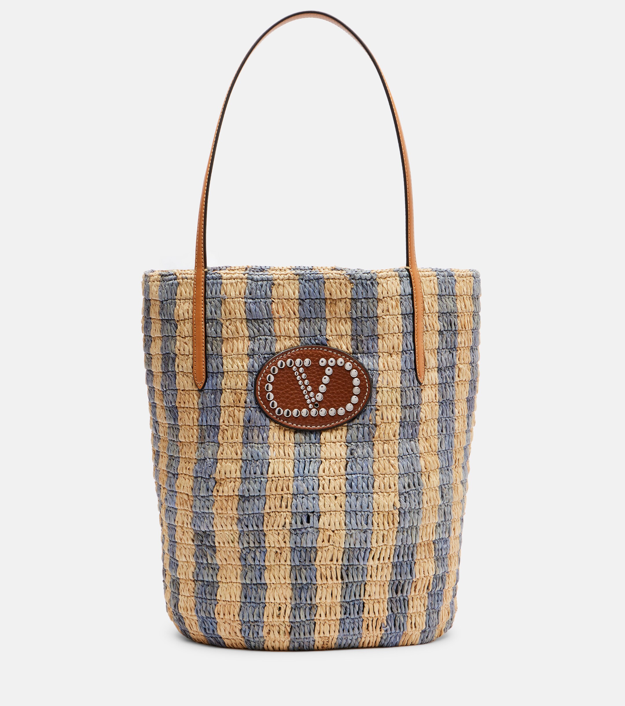Valentino Garavani VLogo striped raffia tote bag