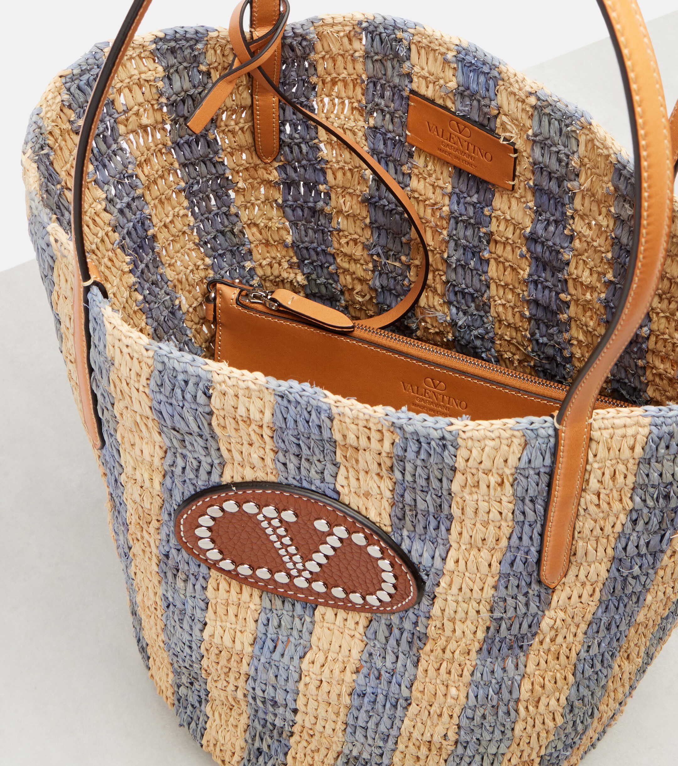Valentino Garavani VLogo striped raffia tote bag thumbnail