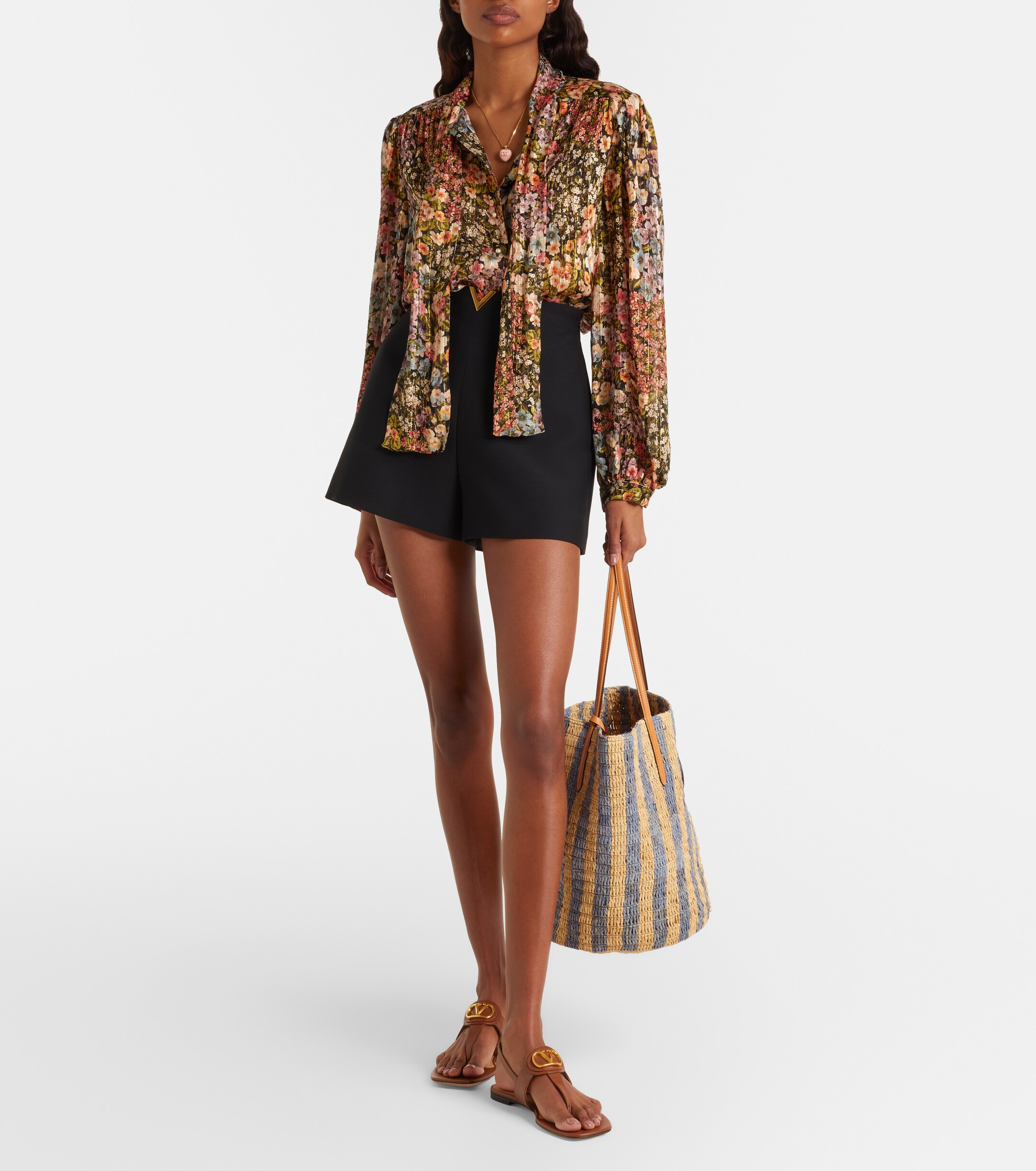 Valentino Garavani VLogo striped raffia tote bag thumbnail