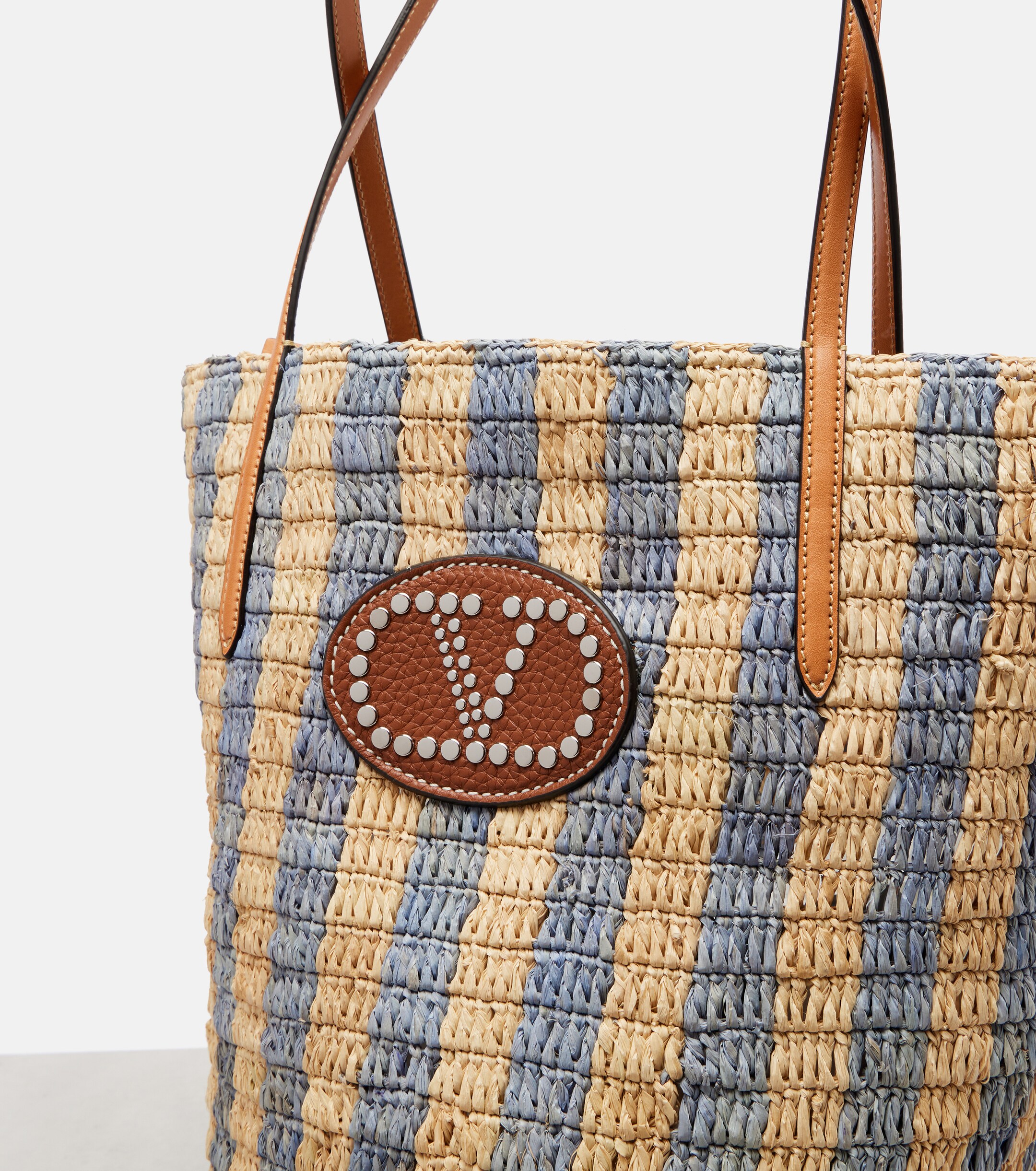 Valentino Garavani VLogo striped raffia tote bag thumbnail