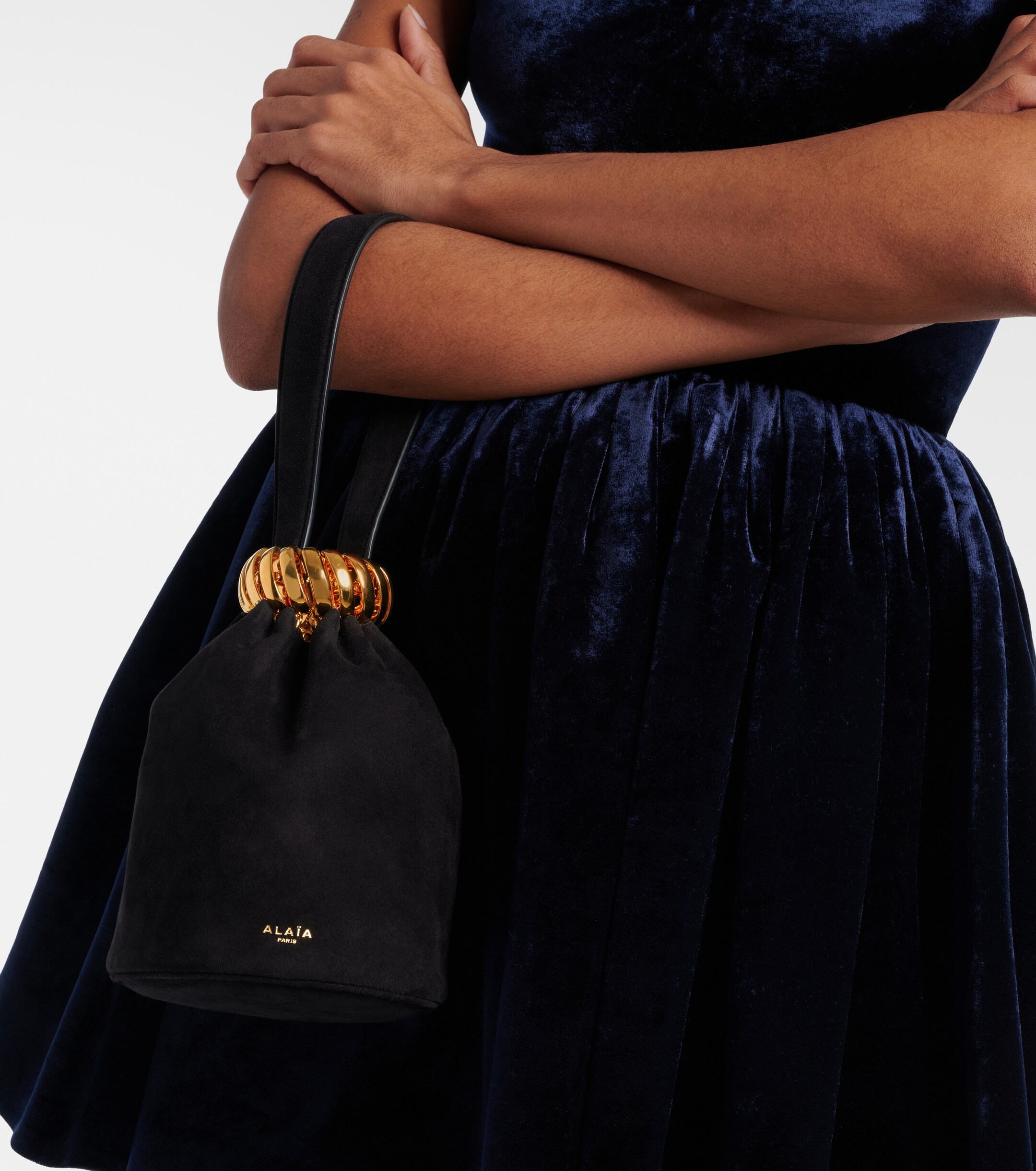 Alaïa Motion Mini embellished suede top-handle bag