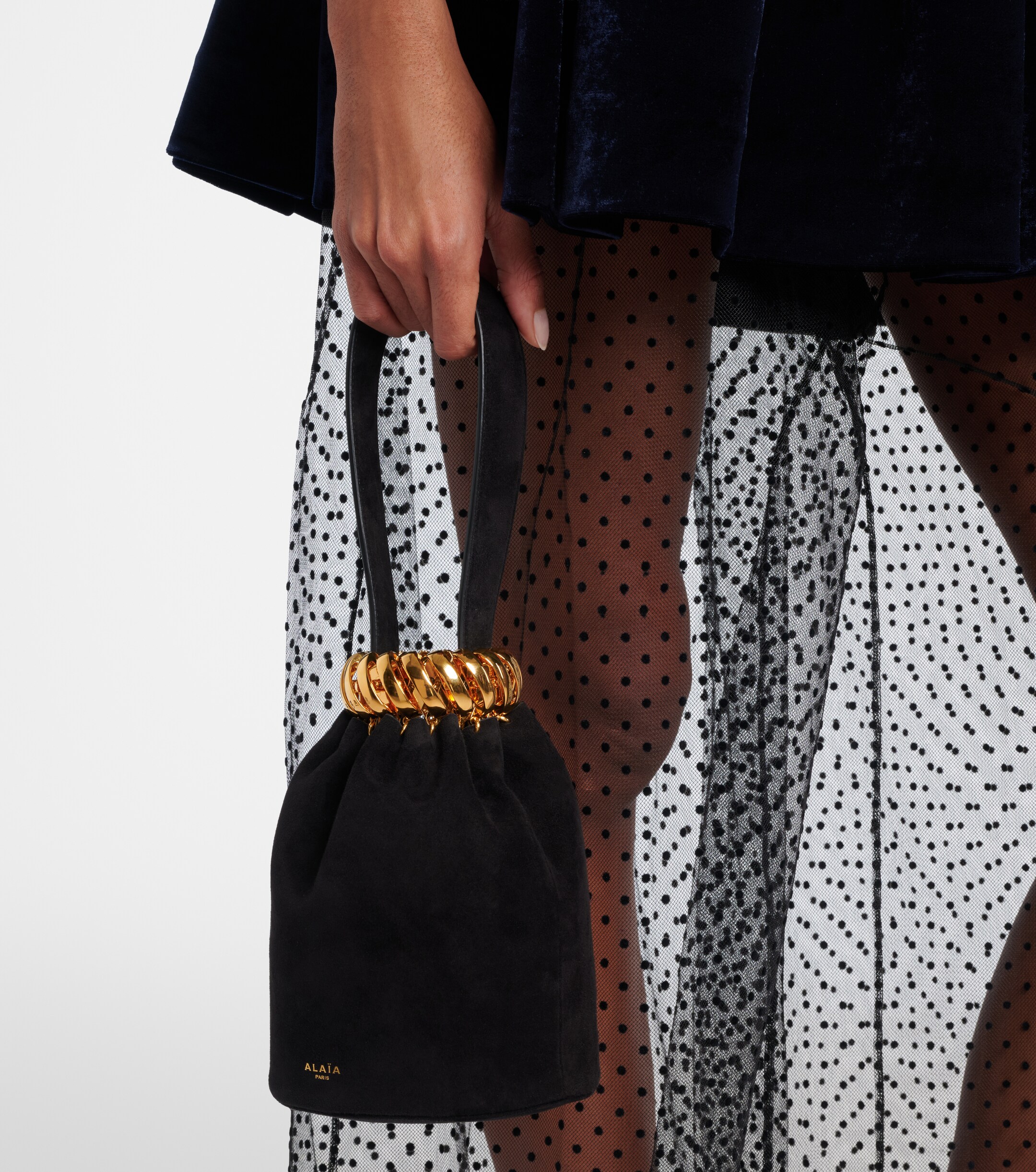 Alaïa Motion Mini embellished suede top-handle bag