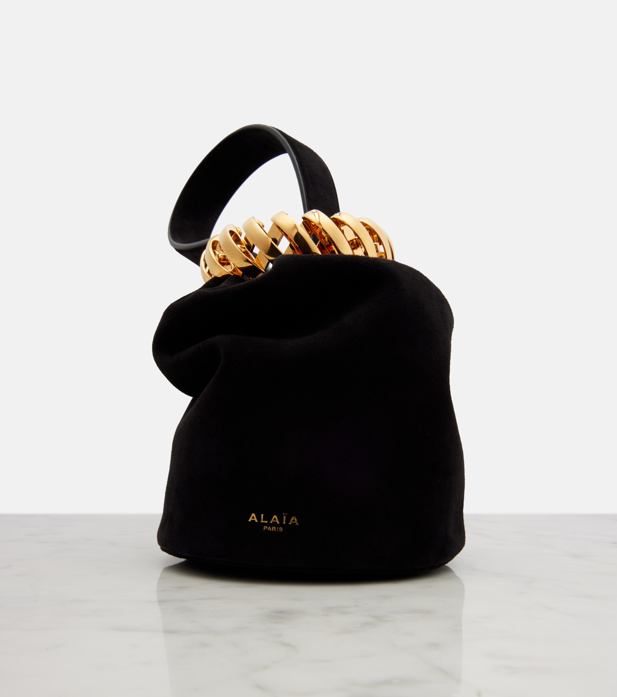 Alaïa Motion Mini embellished suede top-handle bag
