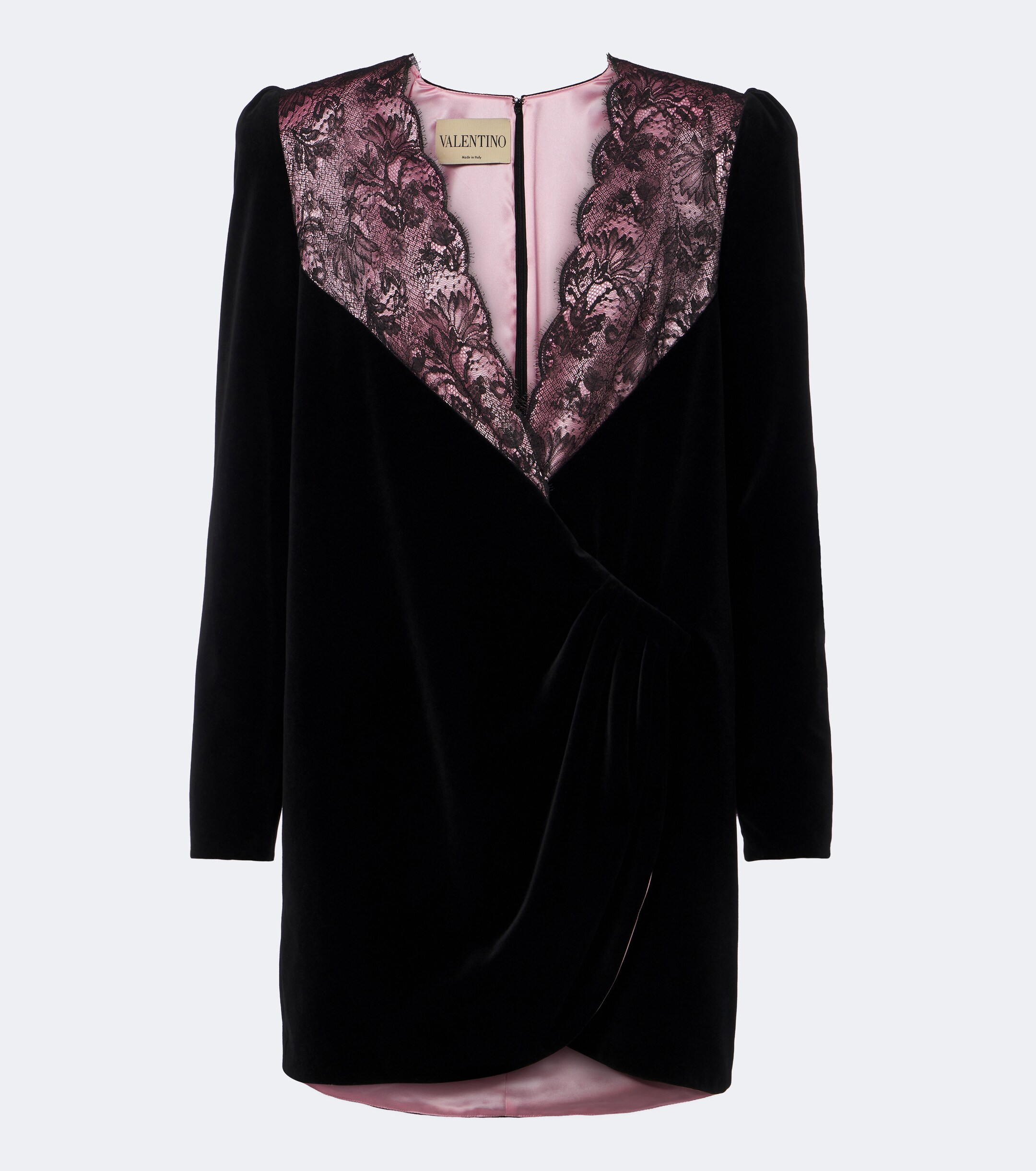 Valentino Garavani Valentino Garavani Lace-trimmed cotton velvet minidress