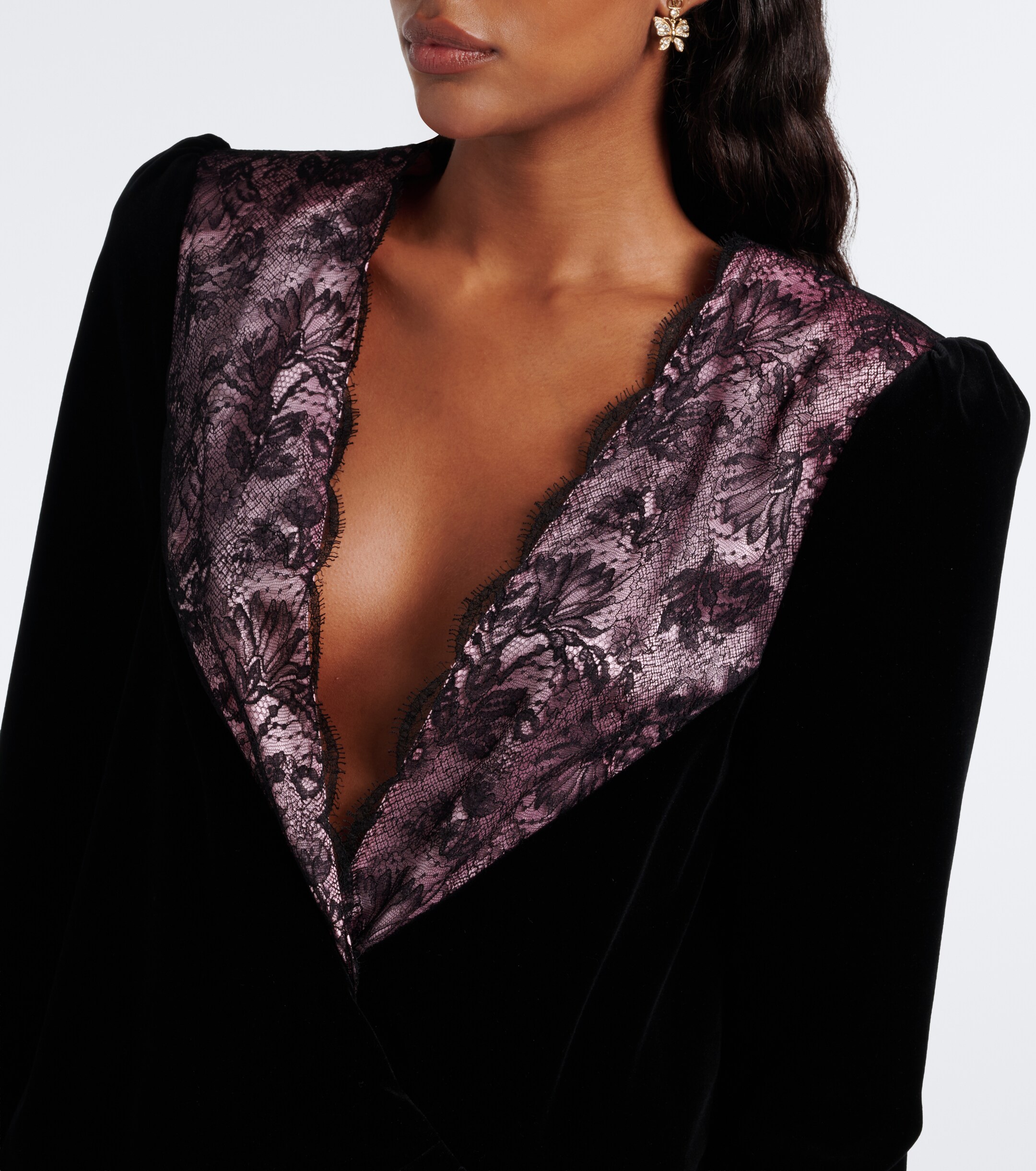 Valentino Garavani Valentino Garavani Lace-trimmed cotton velvet minidress