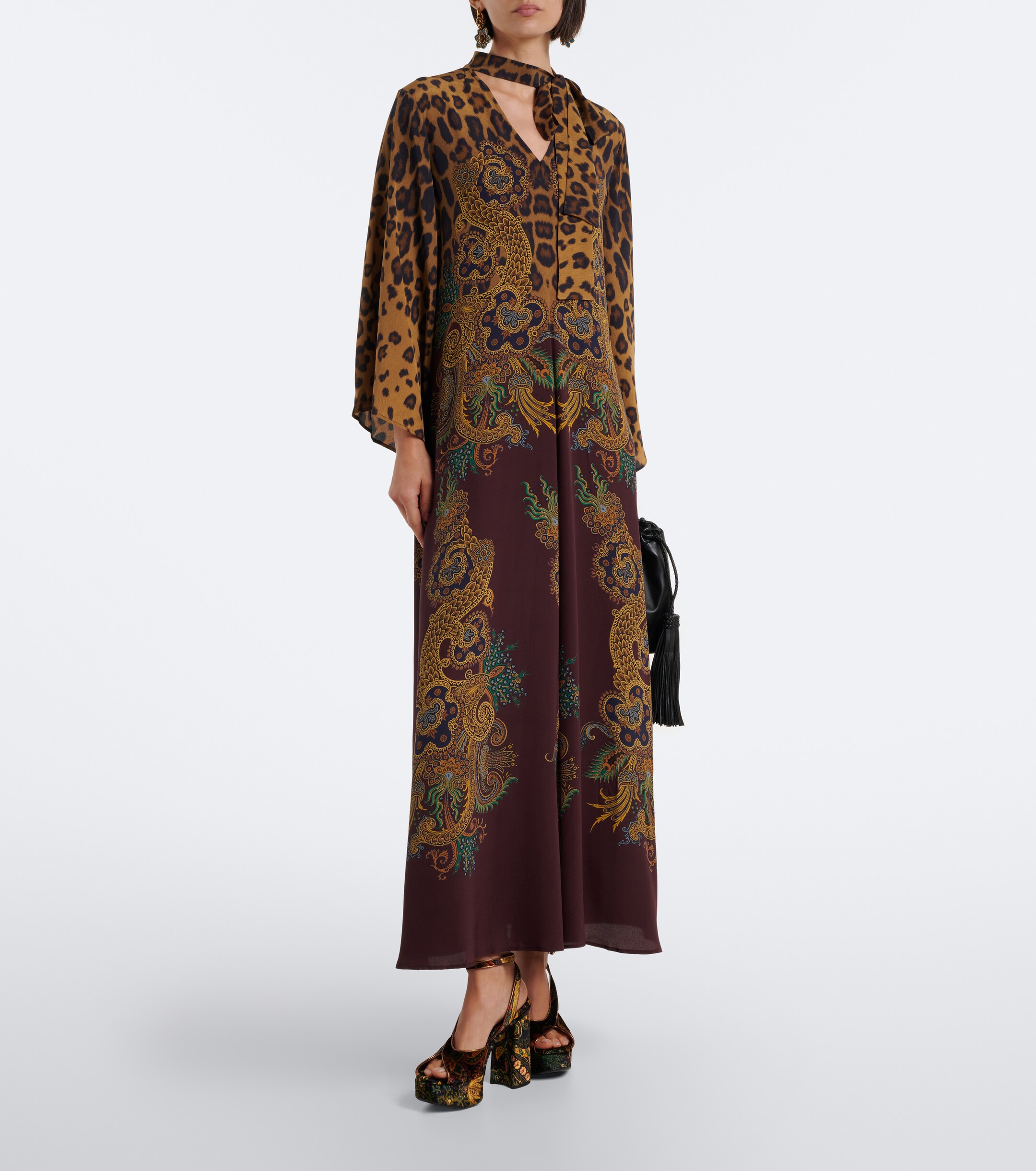 Etro Etro Leopard-print tie-neck silk maxi dress