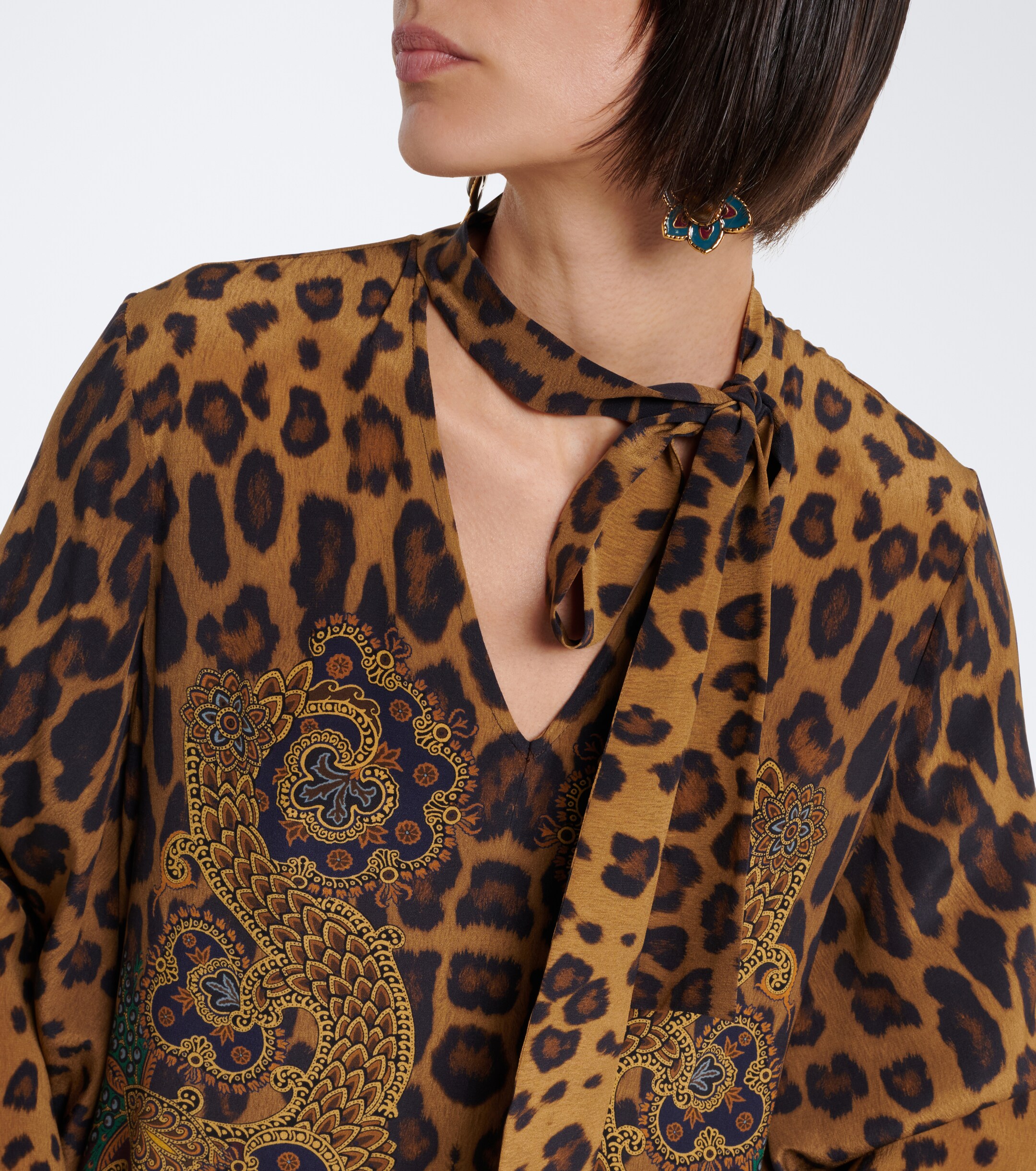 Etro Etro Leopard-print tie-neck silk maxi dress