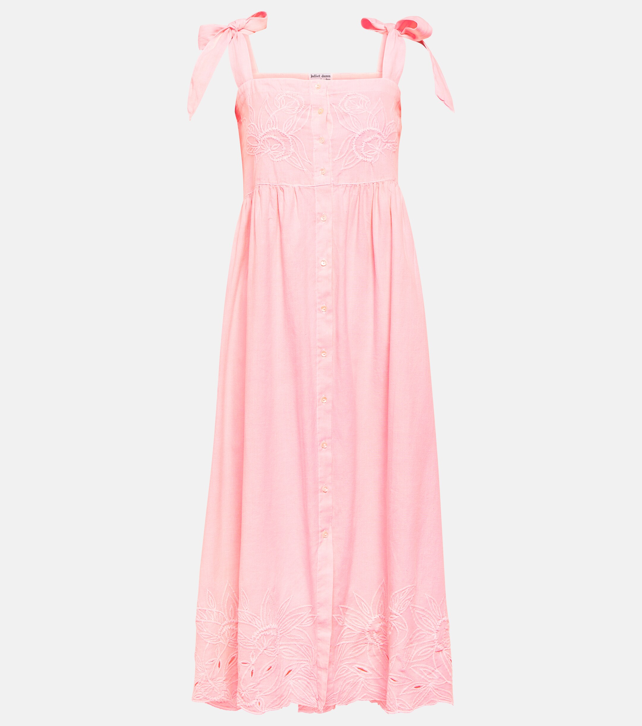 Juliet Dunn Embroidered cotton and linen midi dress thumbnail