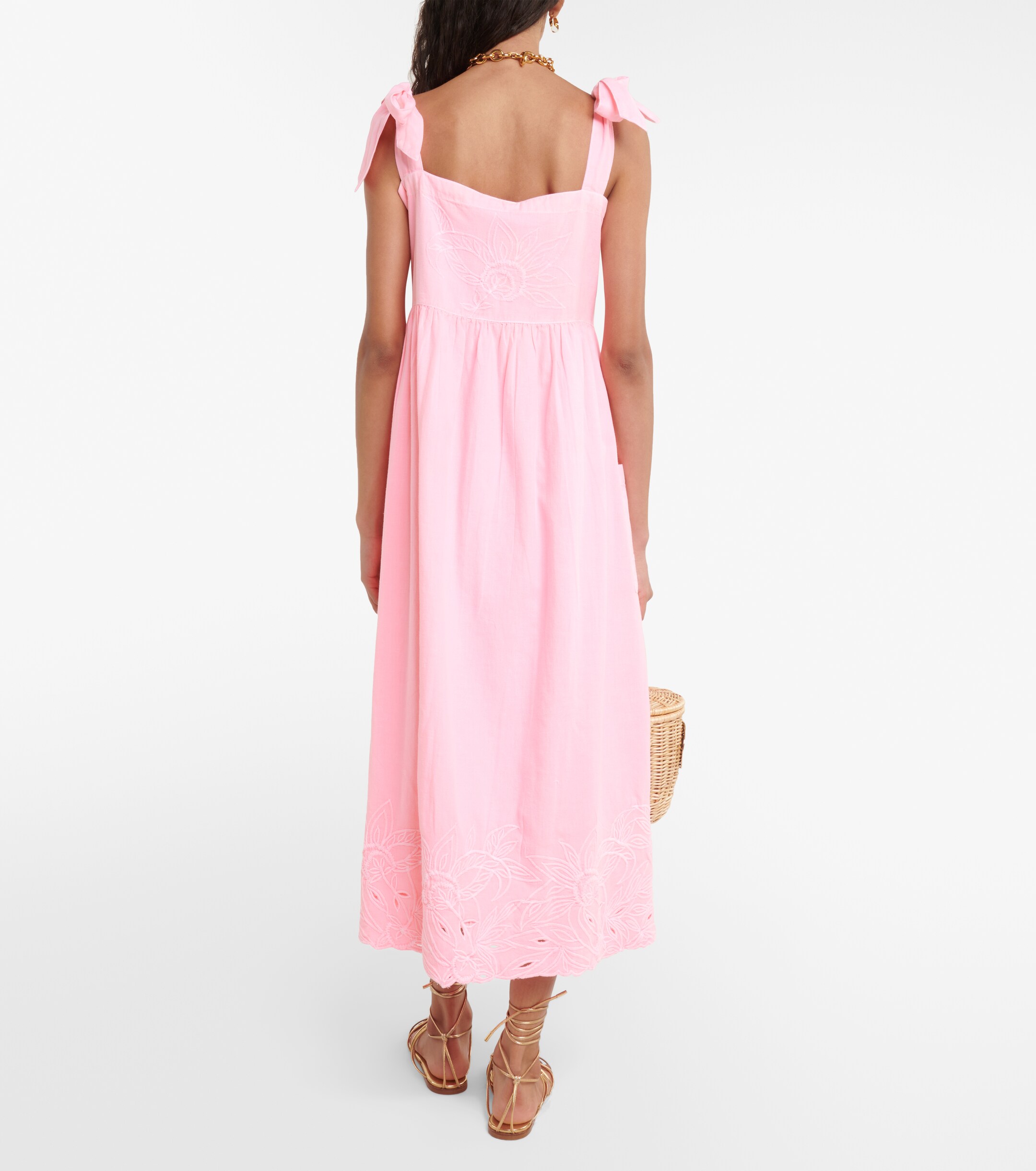 Juliet Dunn Embroidered cotton and linen midi dress thumbnail
