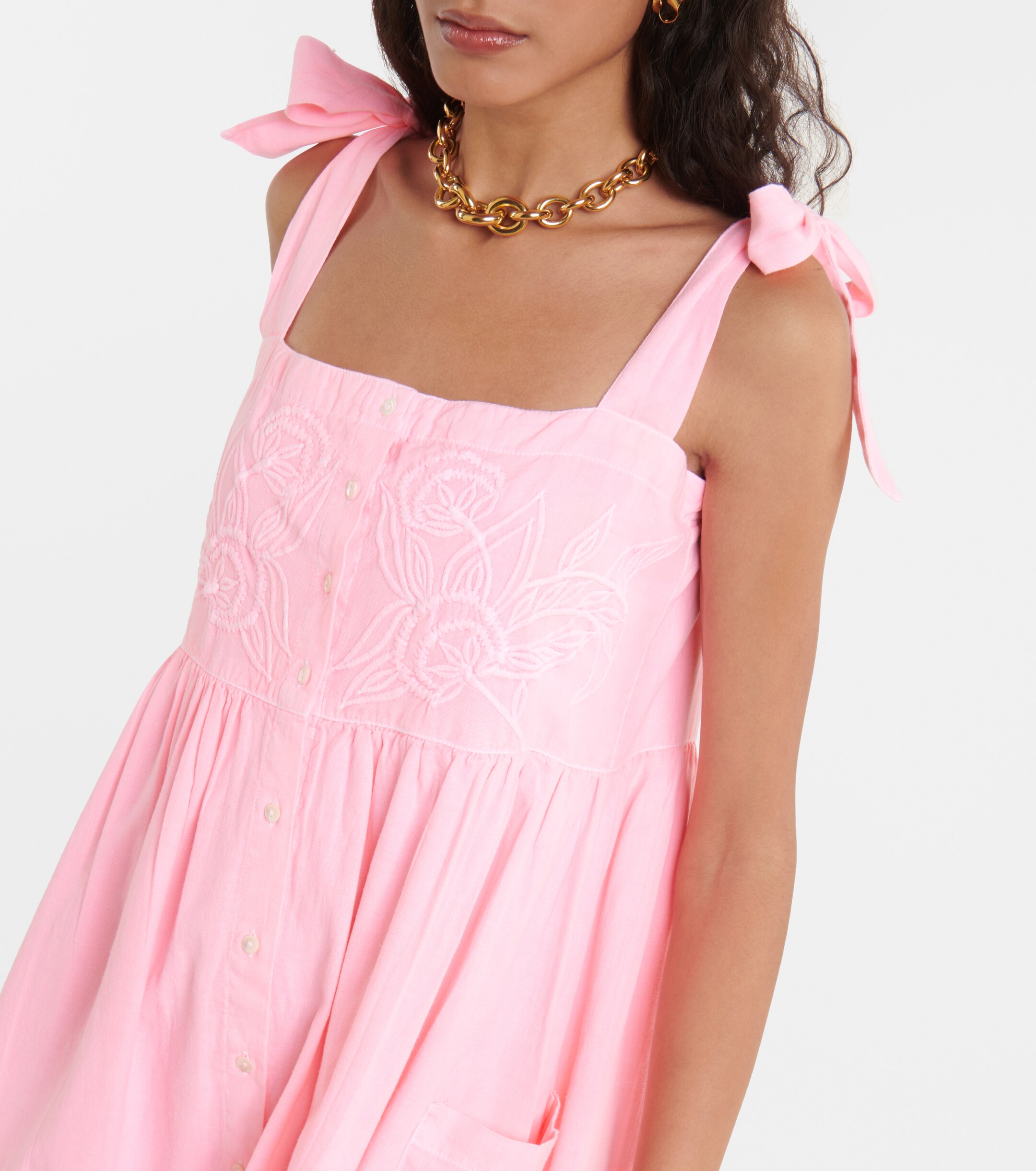 Juliet Dunn Embroidered cotton and linen midi dress thumbnail
