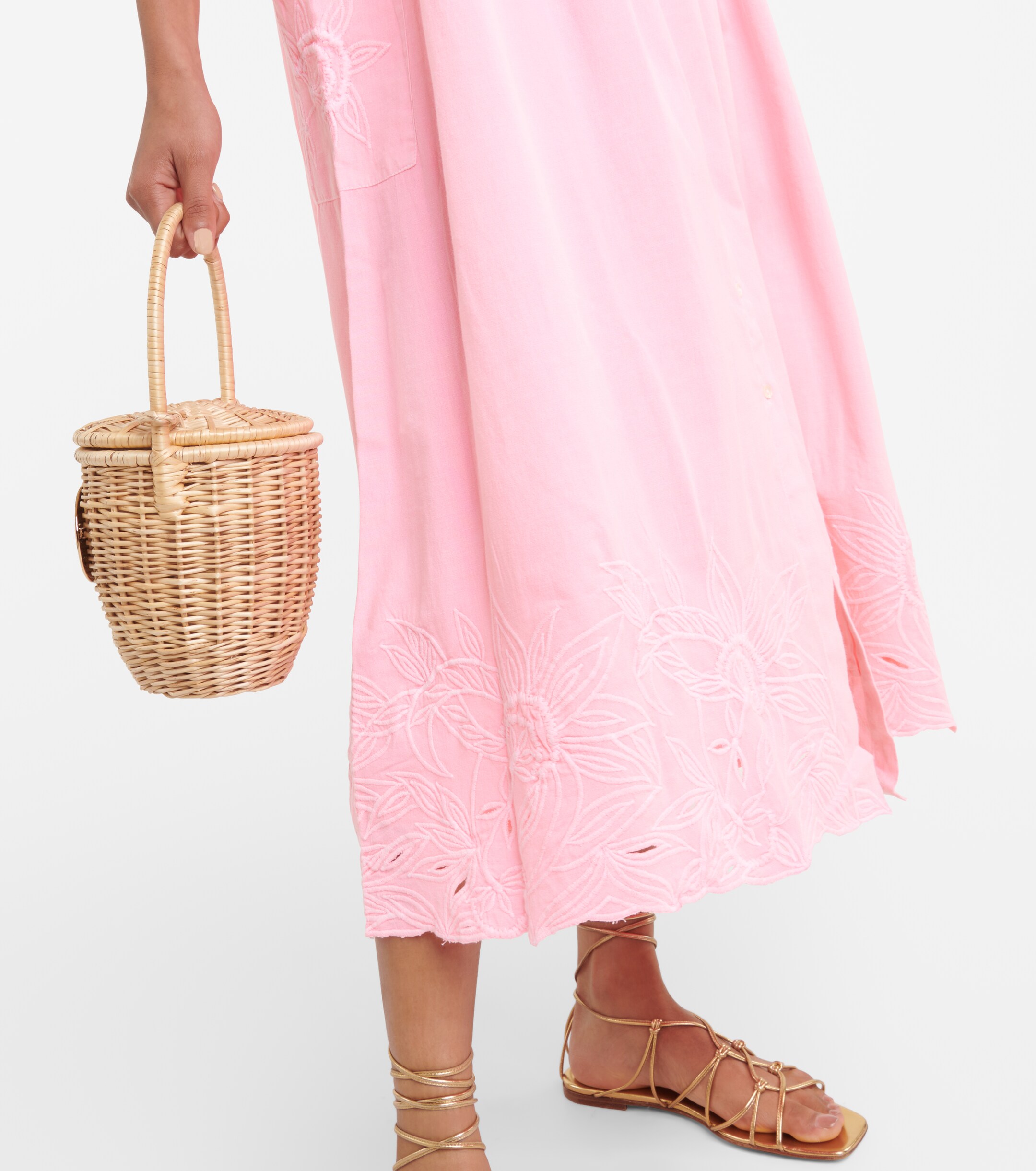 Juliet Dunn Embroidered cotton and linen midi dress thumbnail