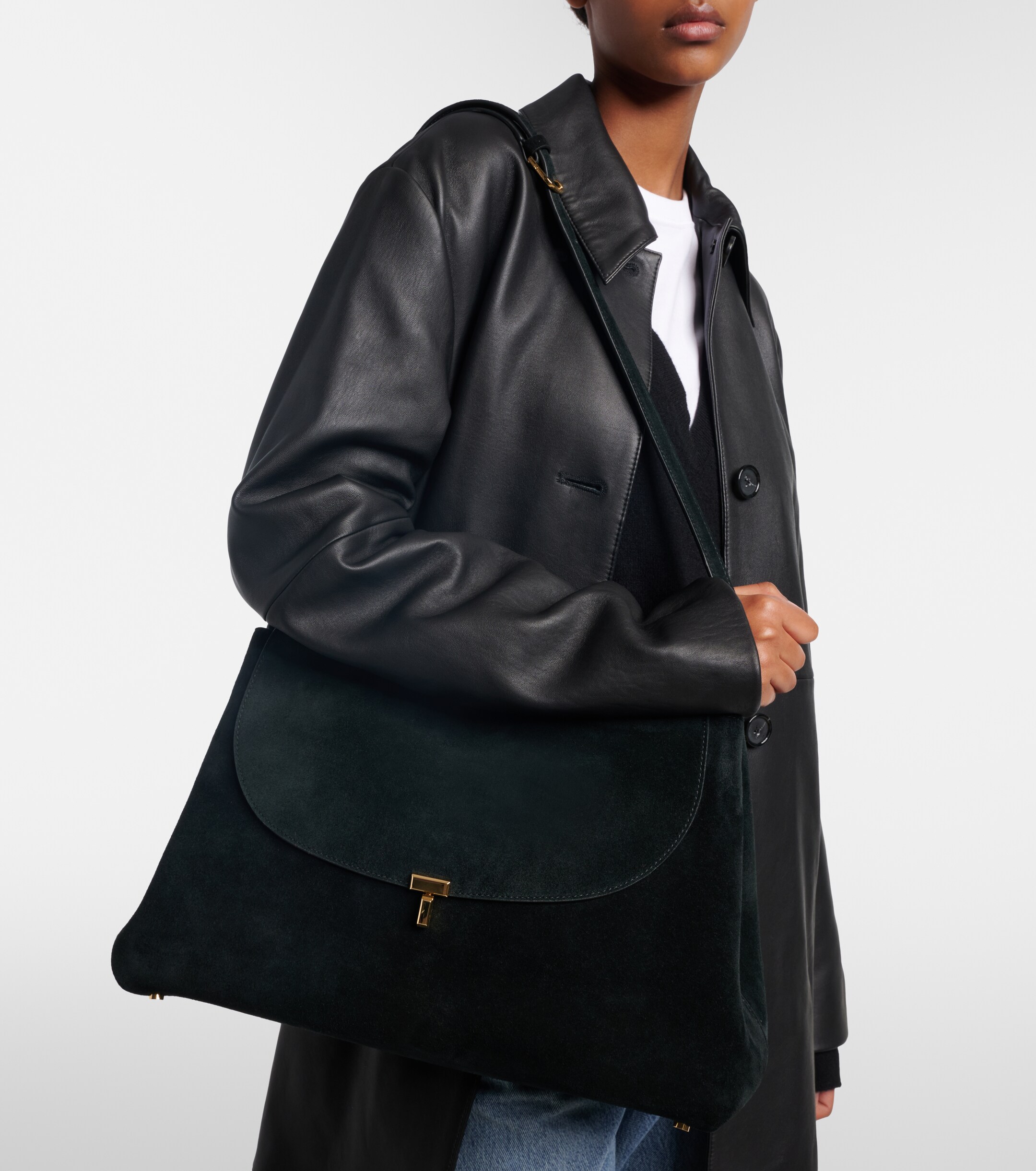 TOTEME T-Lock suede shoulder bag