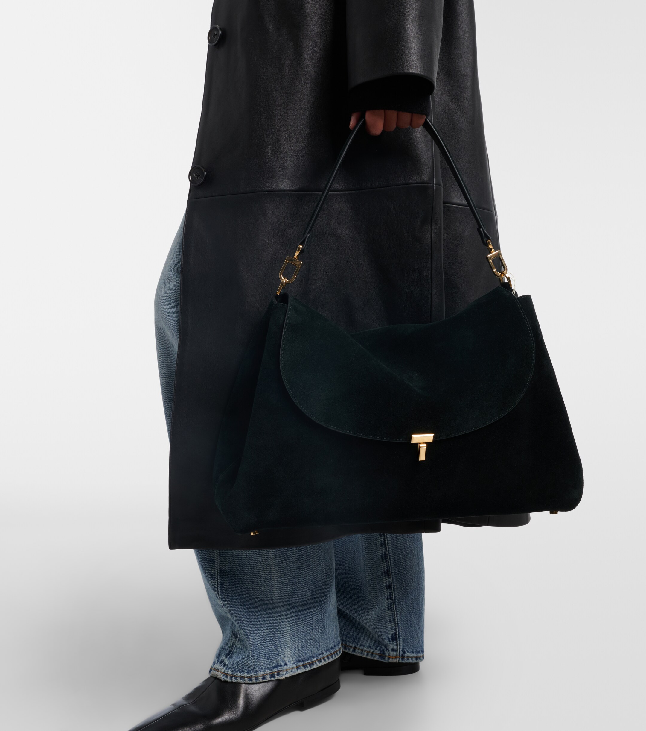 TOTEME T-Lock suede shoulder bag