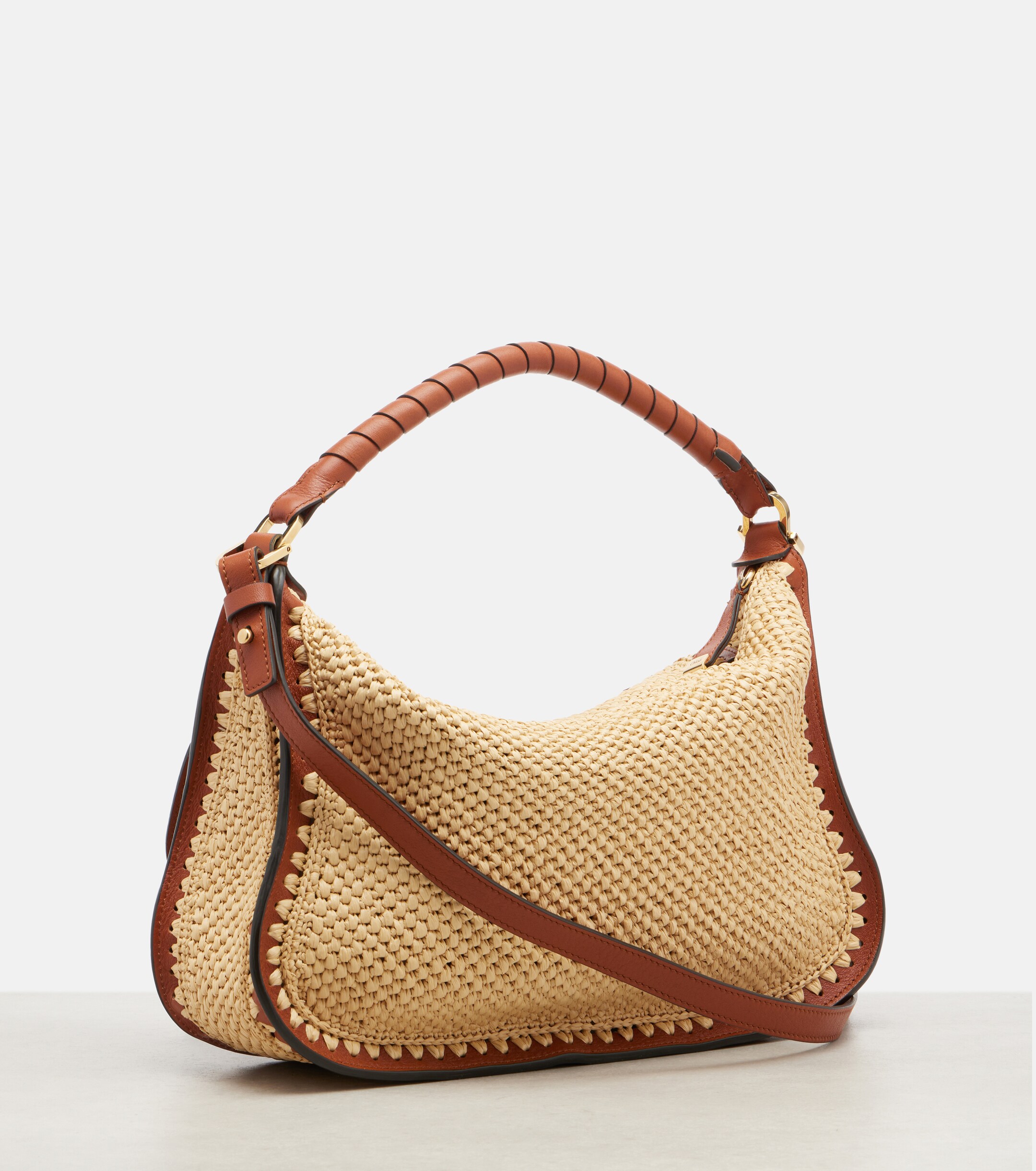 Chloé Marcie Small raffia-effect shoulder bag