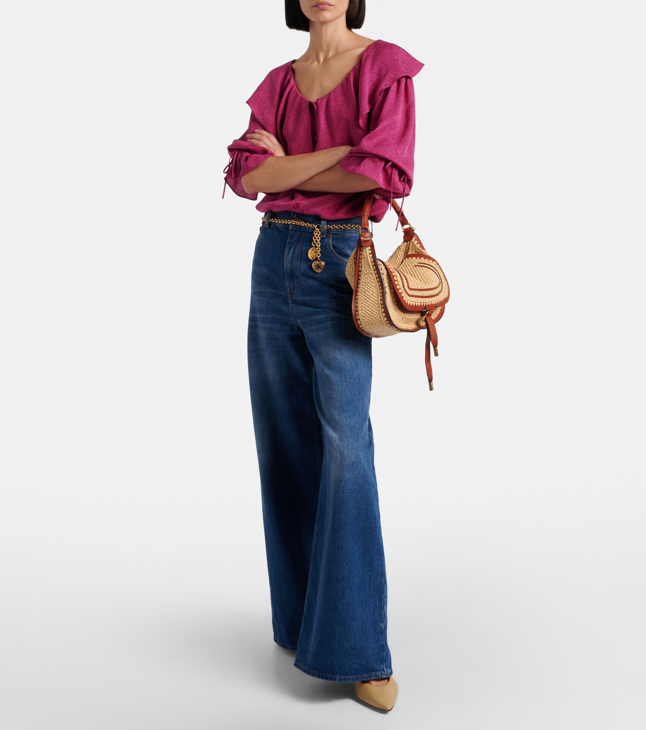 Chloé Marcie Small raffia-effect shoulder bag