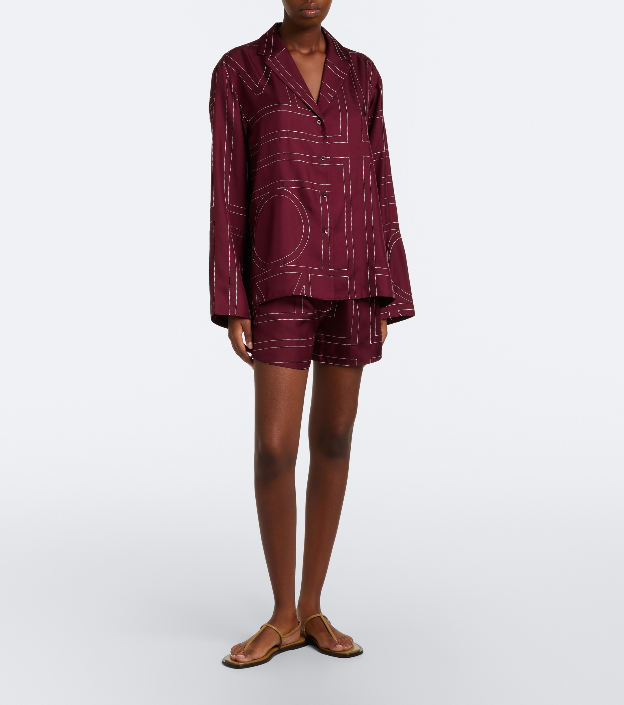 TOTEME Toteme Monogram silk twill shorts