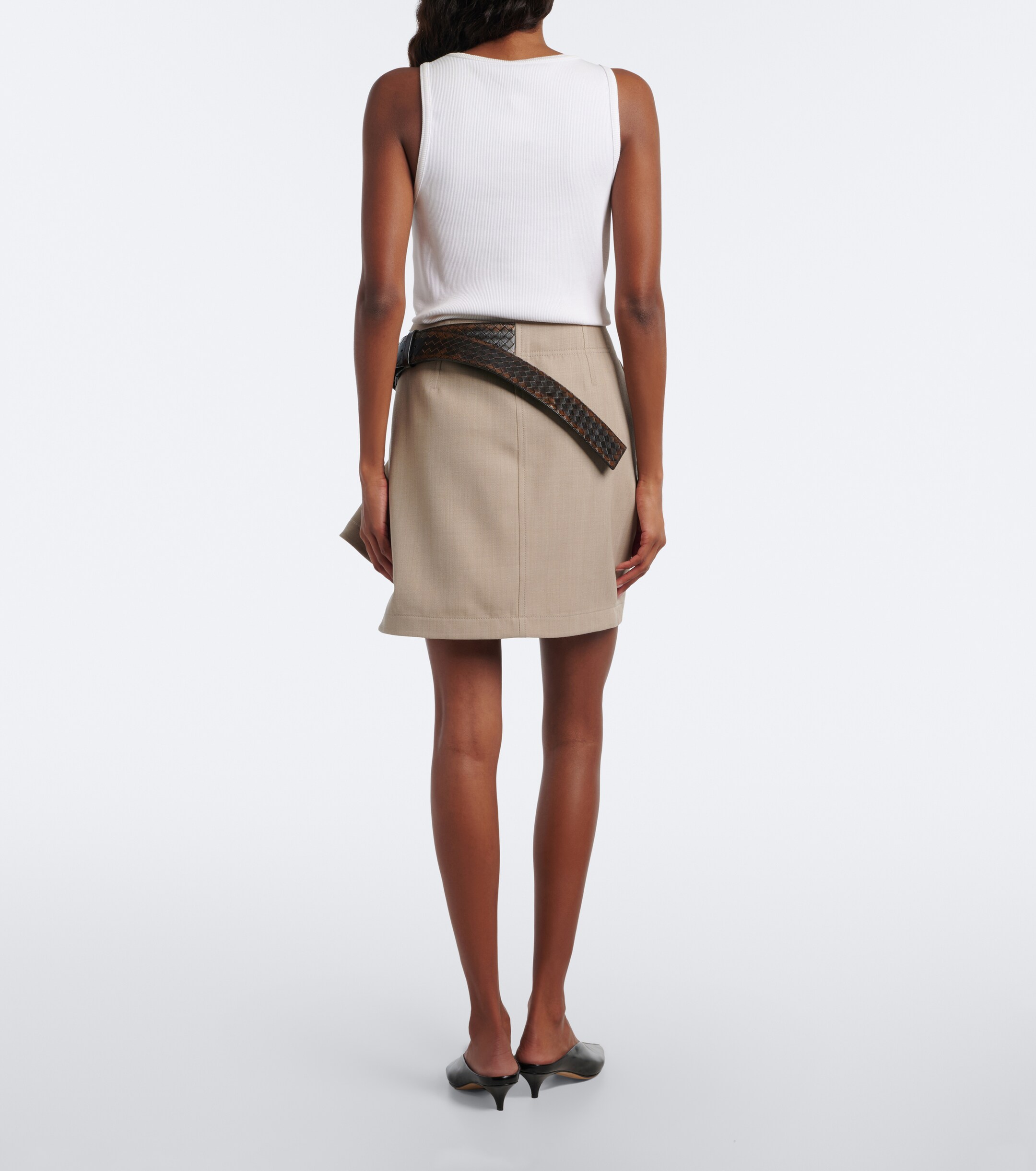 Bottega Veneta Bottega Veneta Intrecciato belted draped wool miniskirt