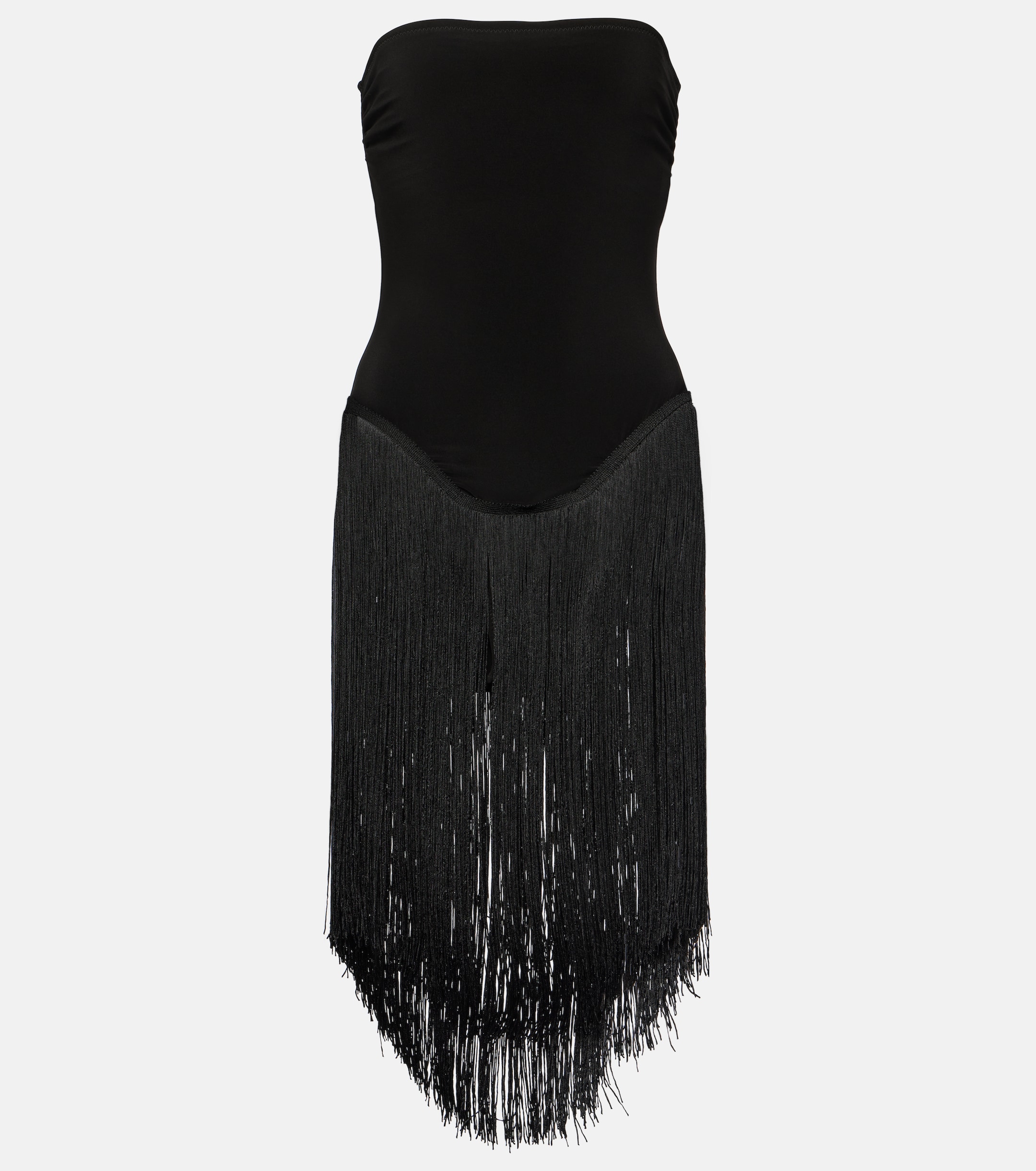 Norma Kamali 18" Fringe Bishop strapless minidress thumbnail