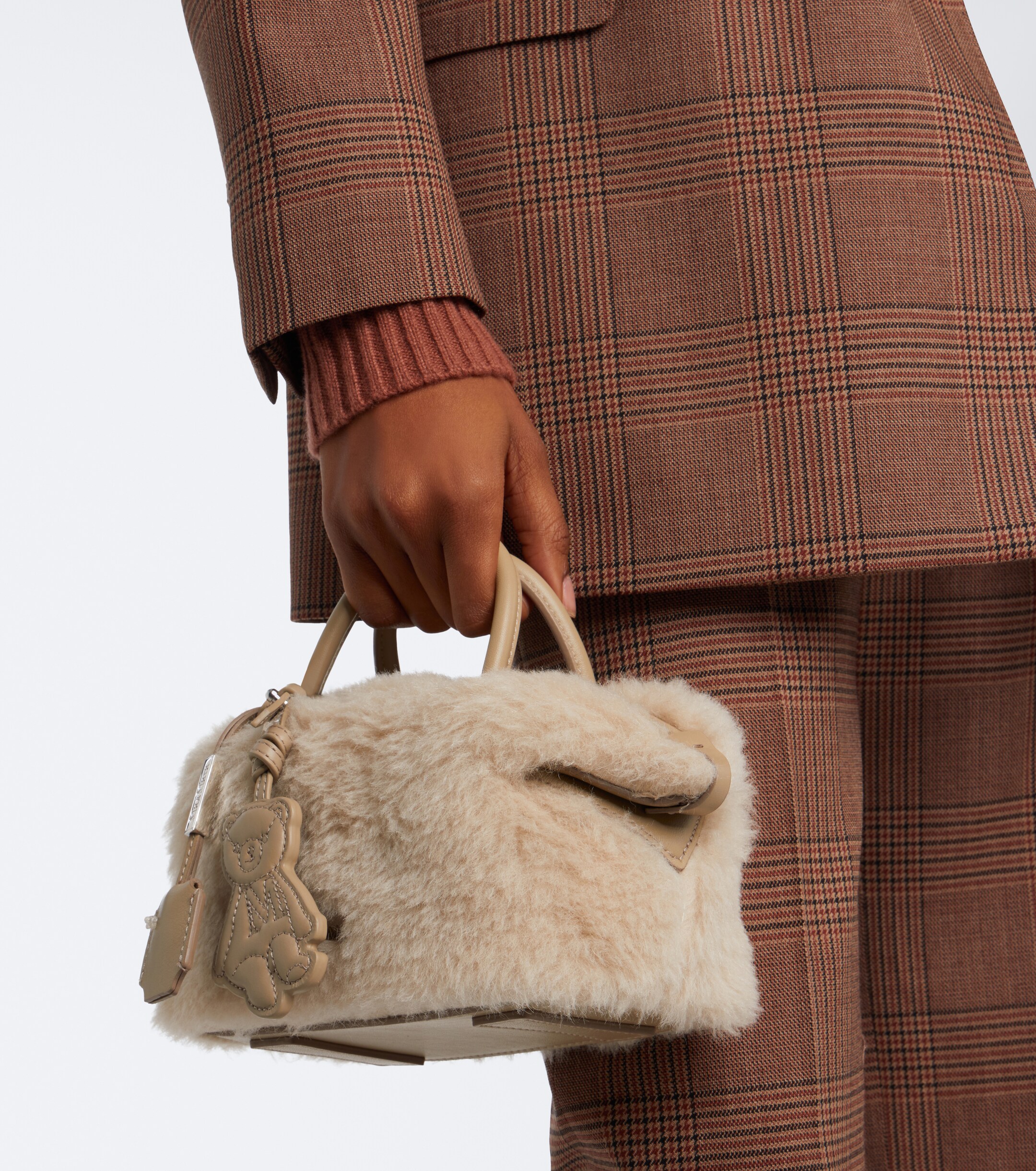 Max Mara Max Mara Small leather-trimmed teddy top-handle bag