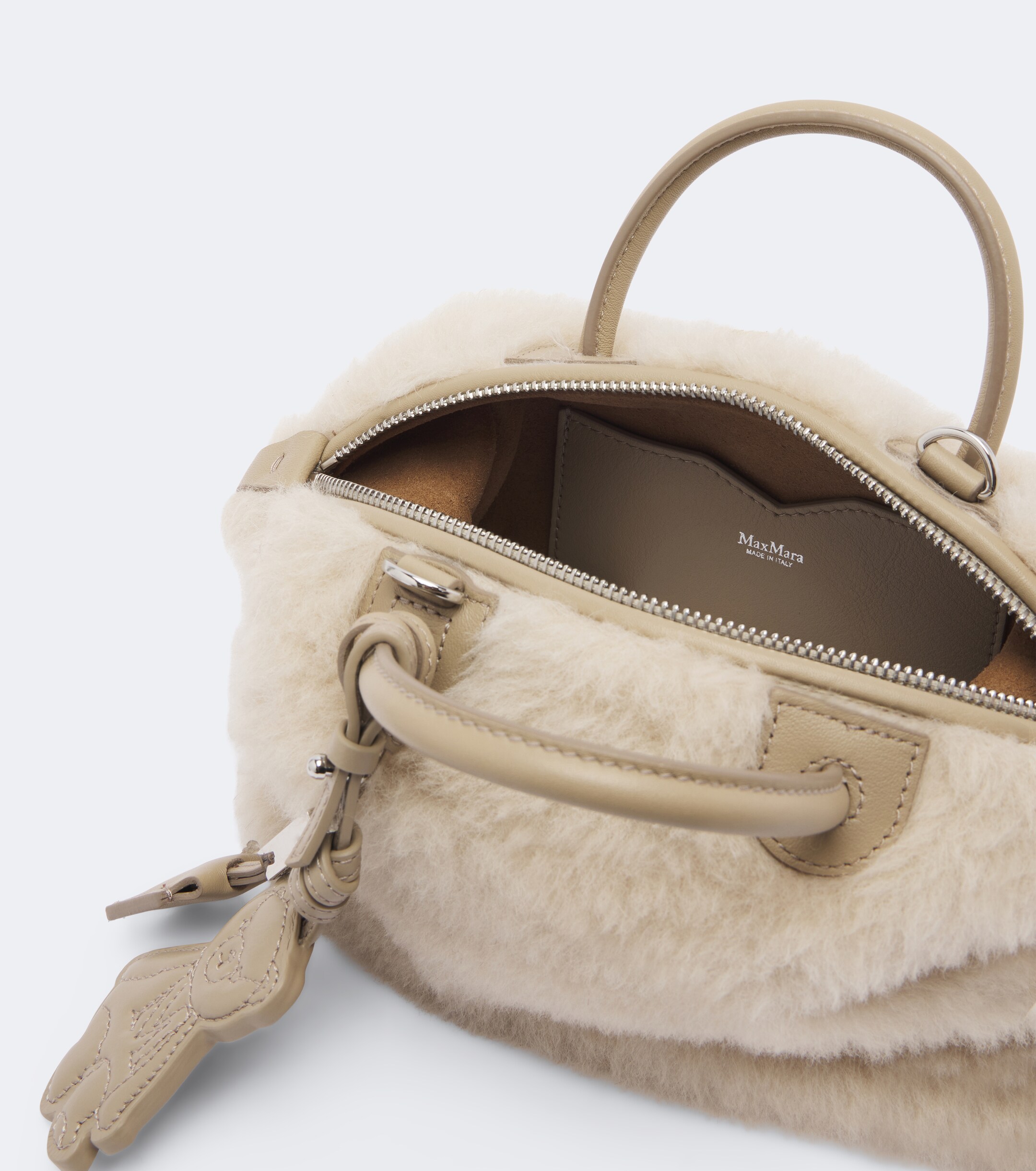 Max Mara Max Mara Small leather-trimmed teddy top-handle bag