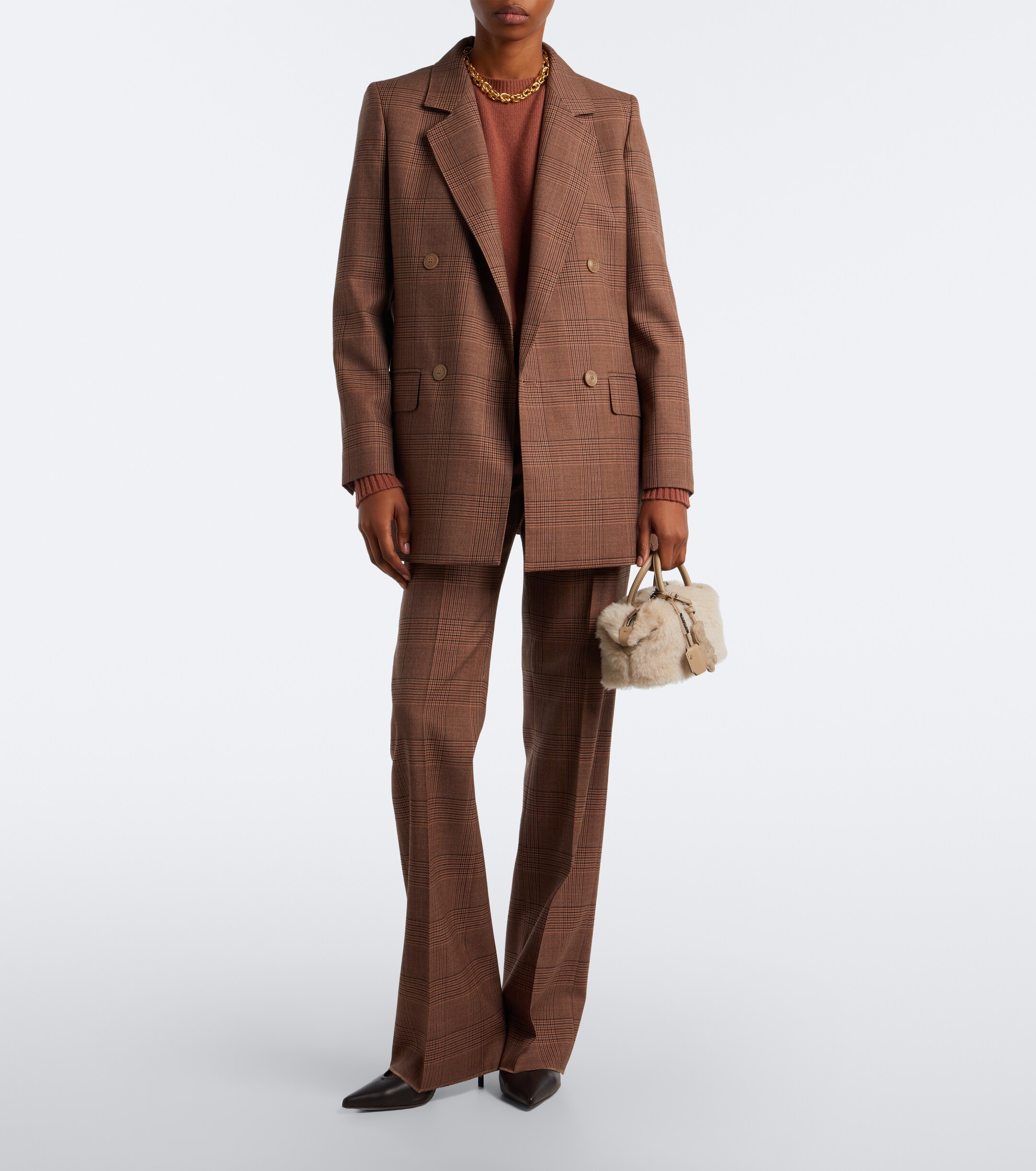 Max Mara Max Mara Small leather-trimmed teddy top-handle bag