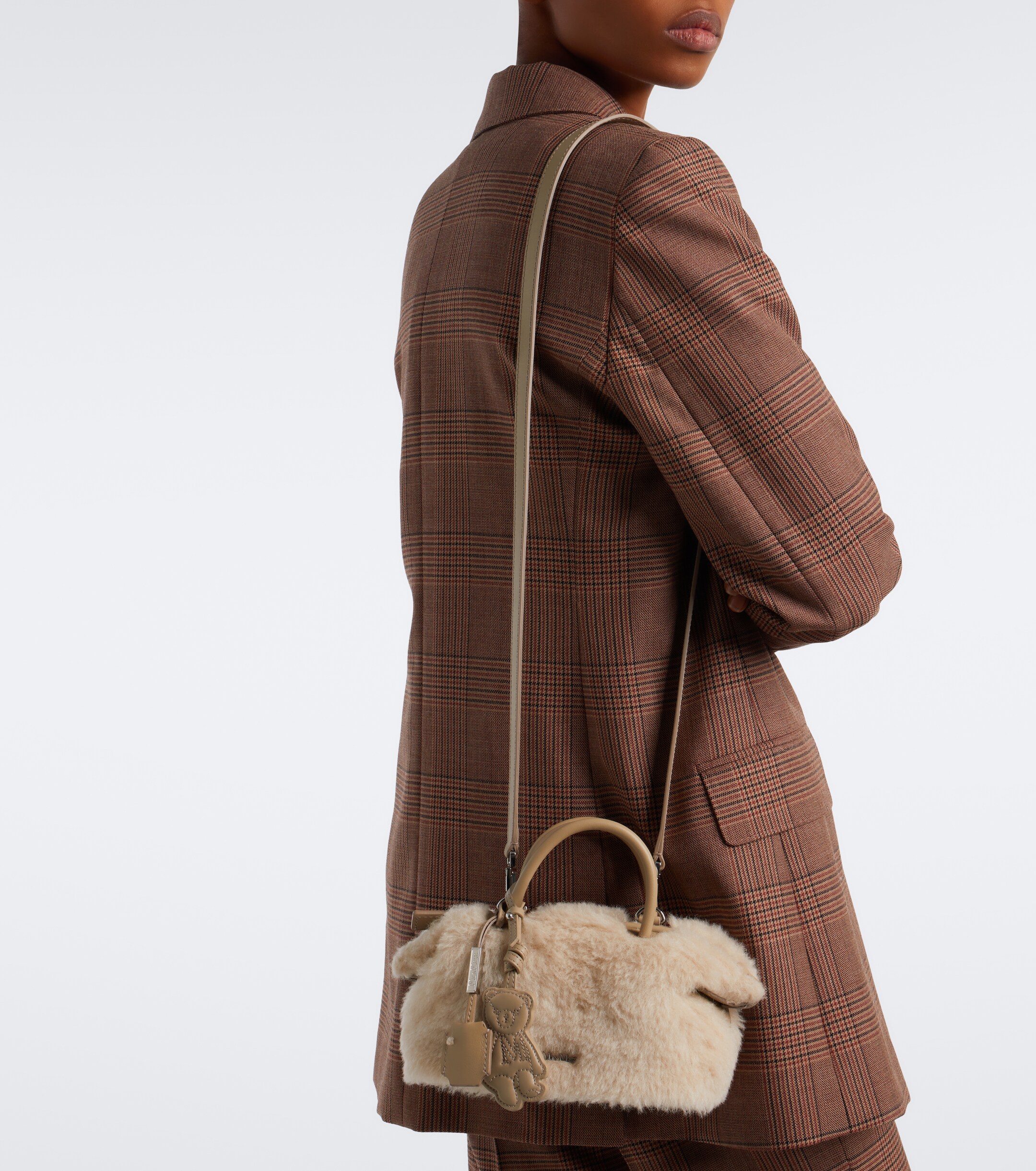 Max Mara Max Mara Small leather-trimmed teddy top-handle bag