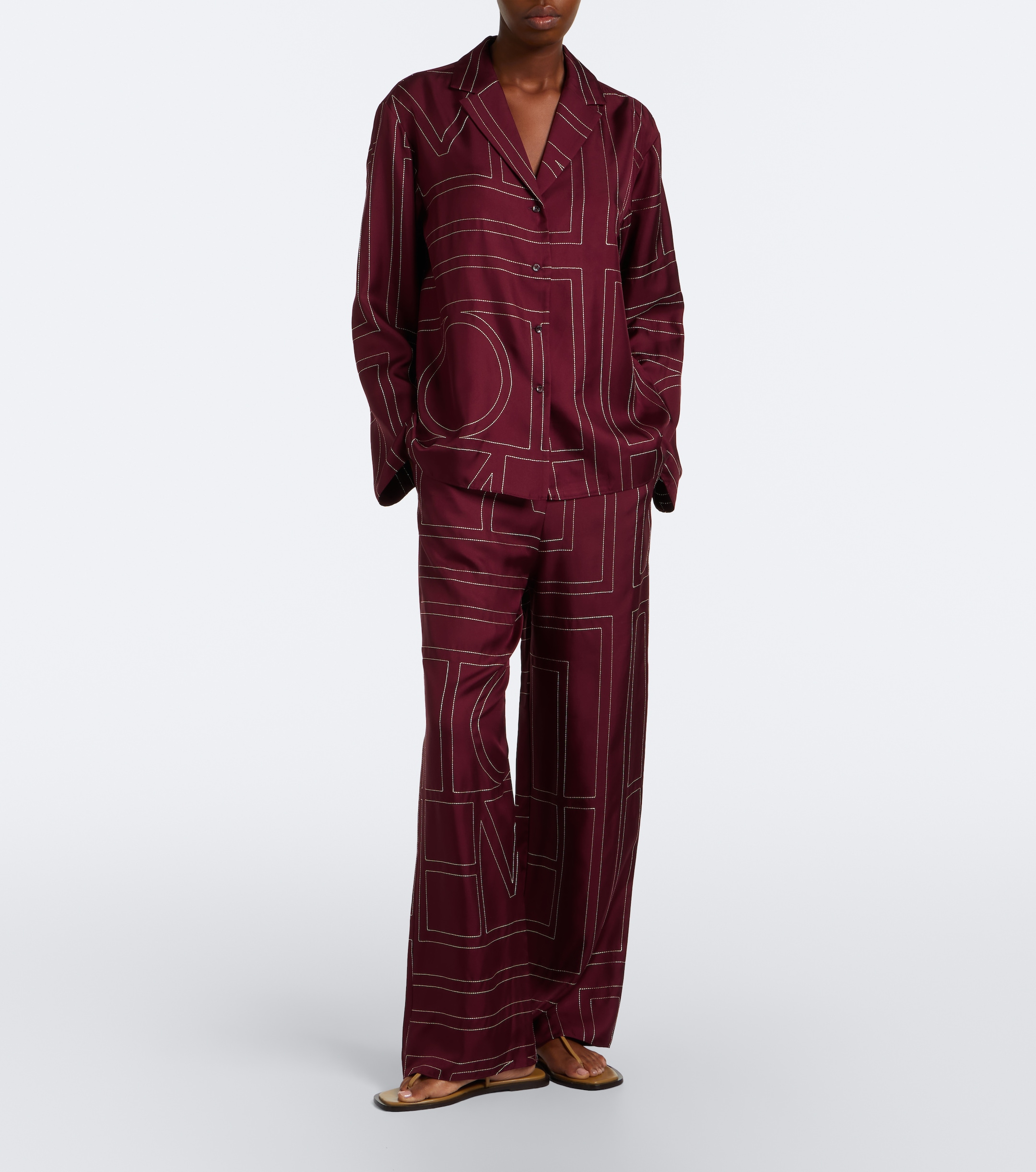 TOTEME Toteme Monogram silk twill wide-leg pants