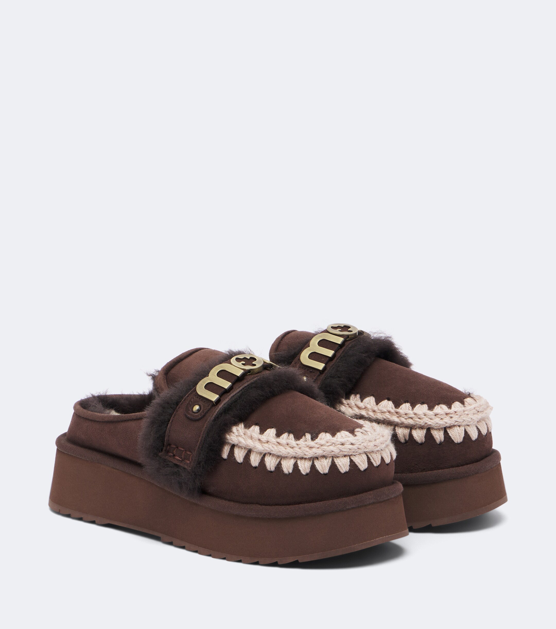 MOU Mou Shearling-lined suede platform mules