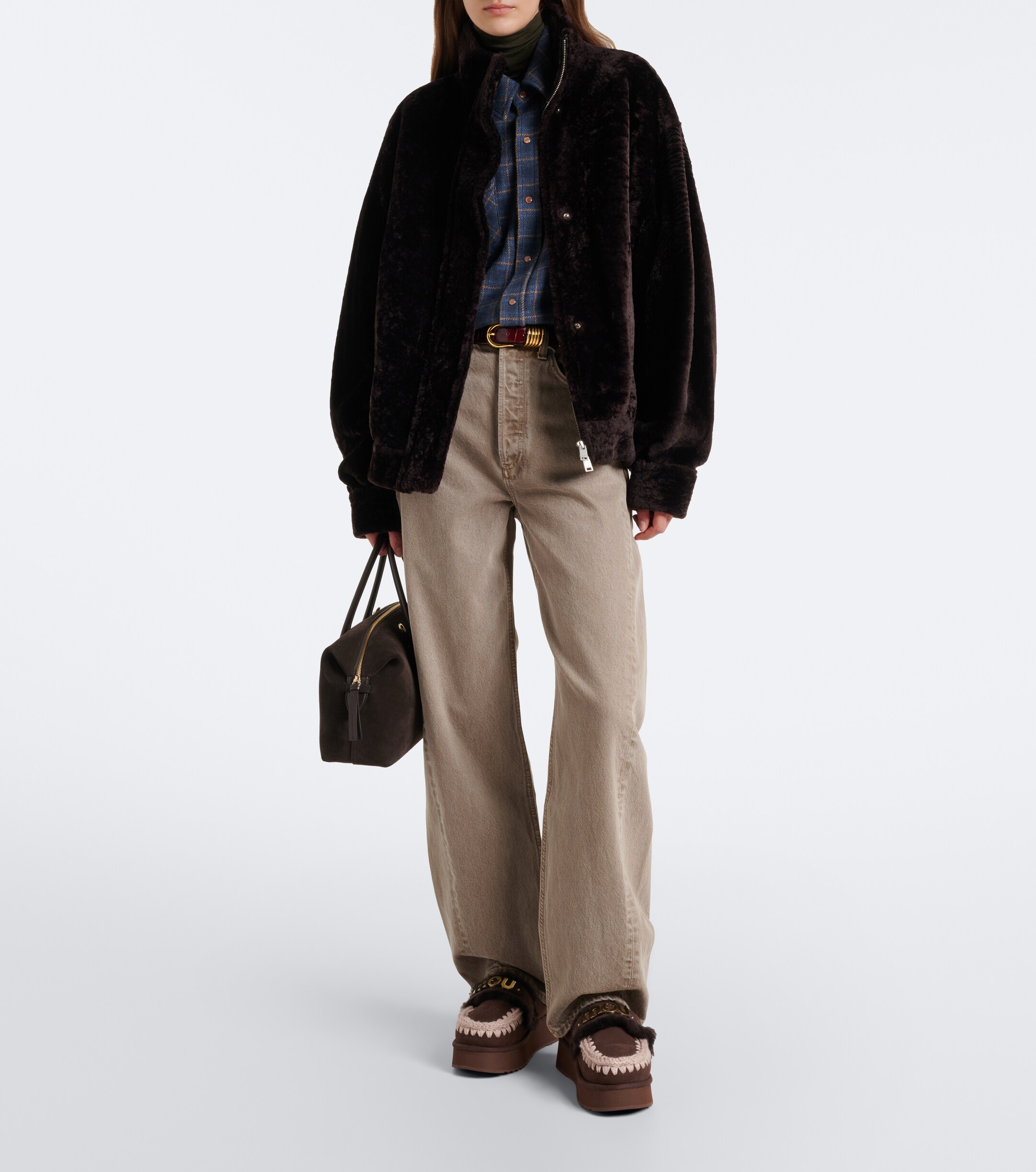 MOU Mou Shearling-lined suede platform mules