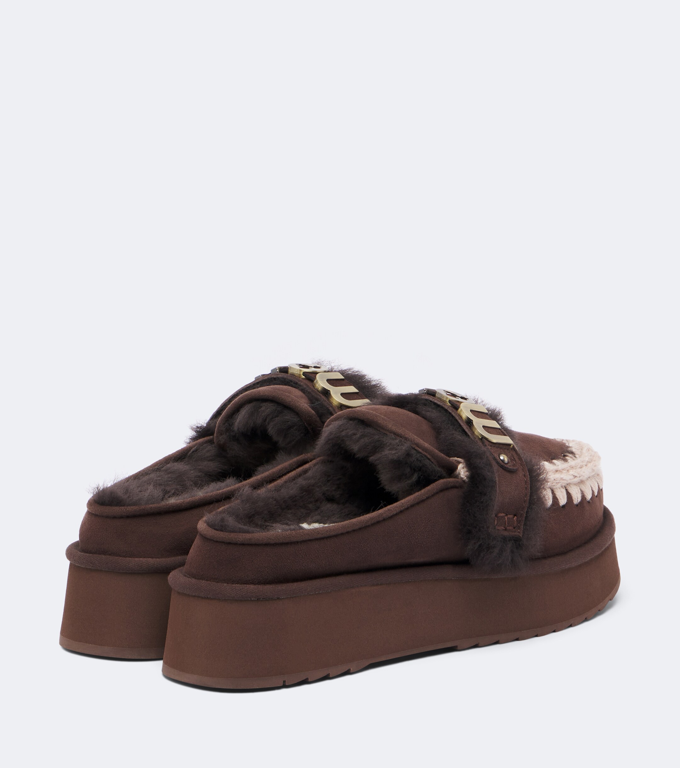 MOU Mou Shearling-lined suede platform mules