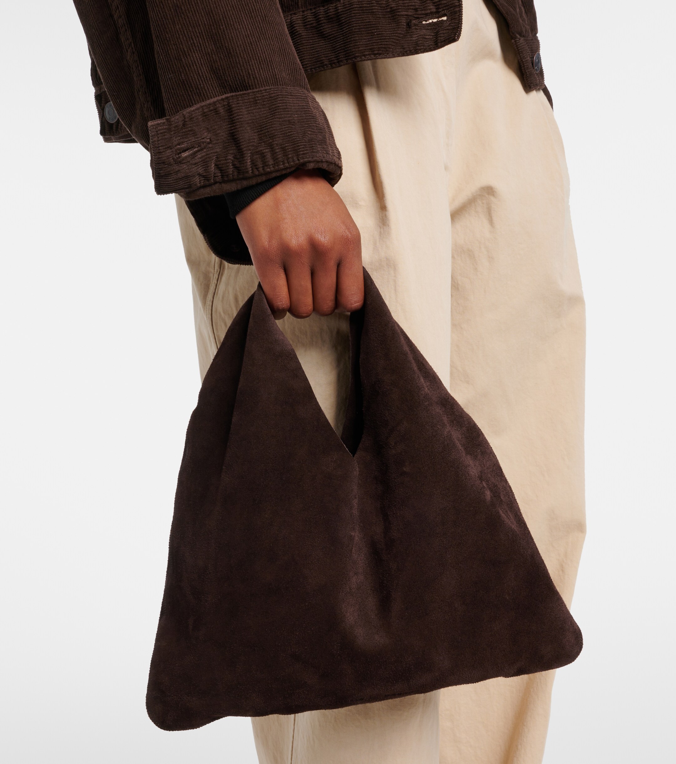 The Row Bindle Small suede top-handle bag