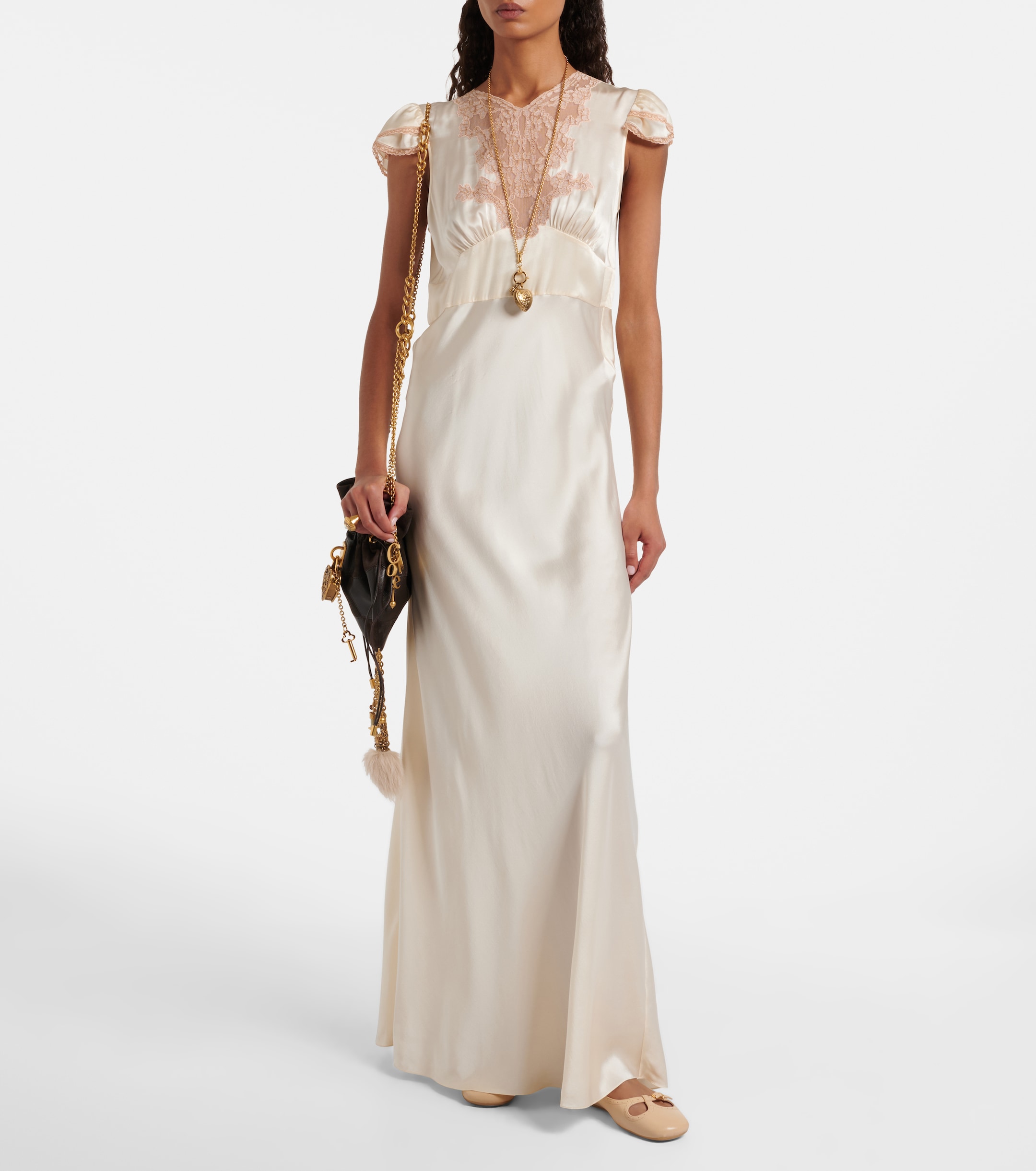Chloé Lace-trimmed silk satin maxi dress
