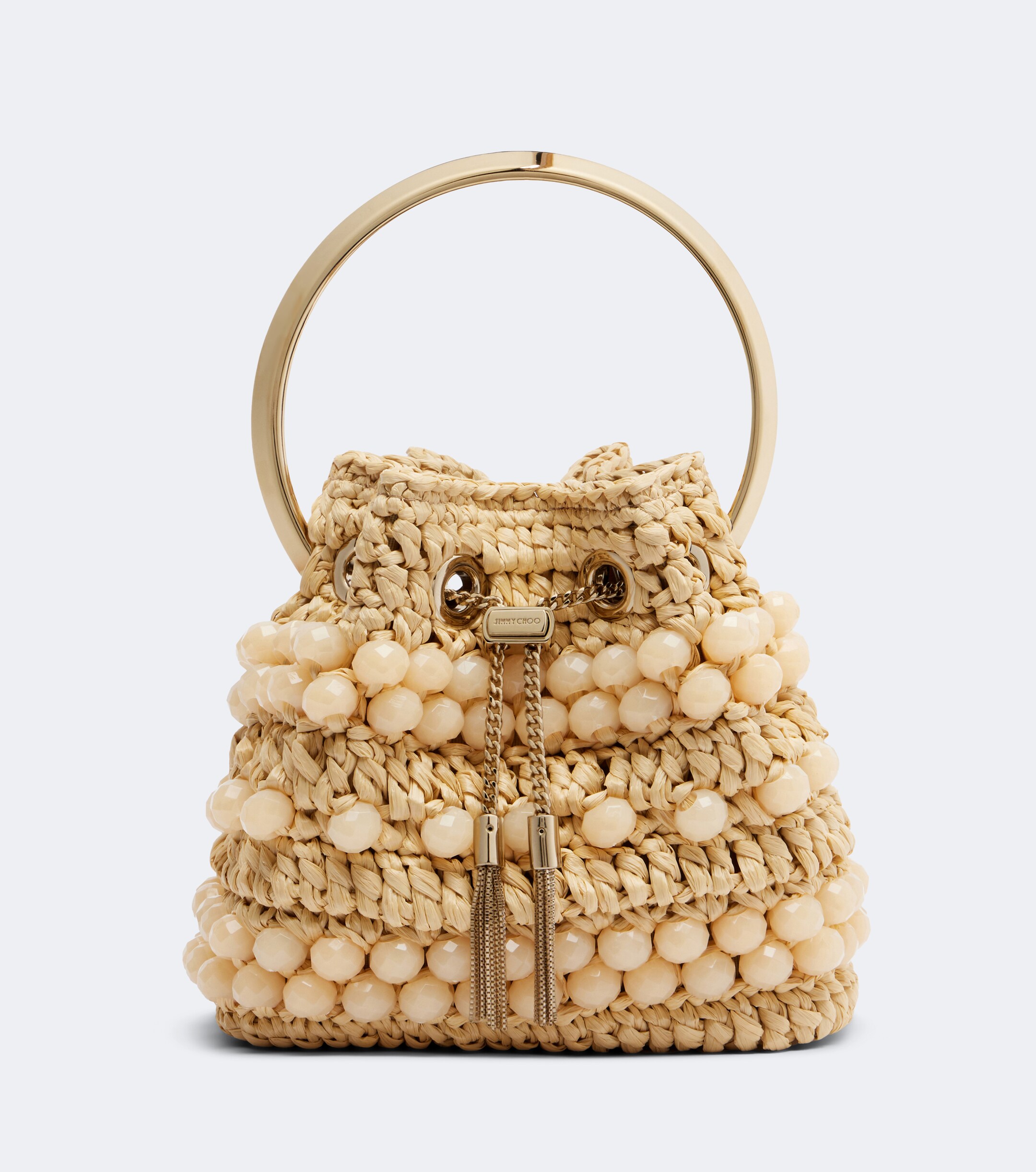 JIMMY CHOO Bon Bon beaded raffia bucket bag