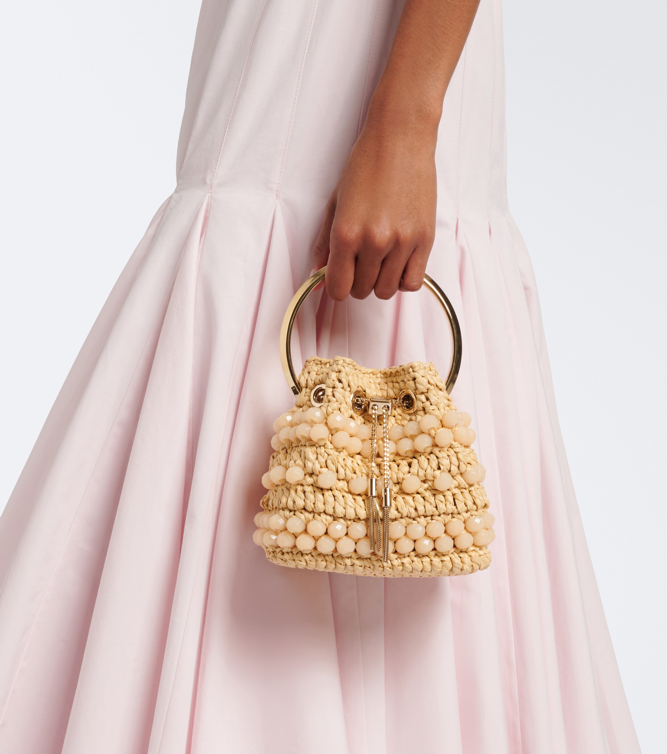 JIMMY CHOO Bon Bon beaded raffia bucket bag