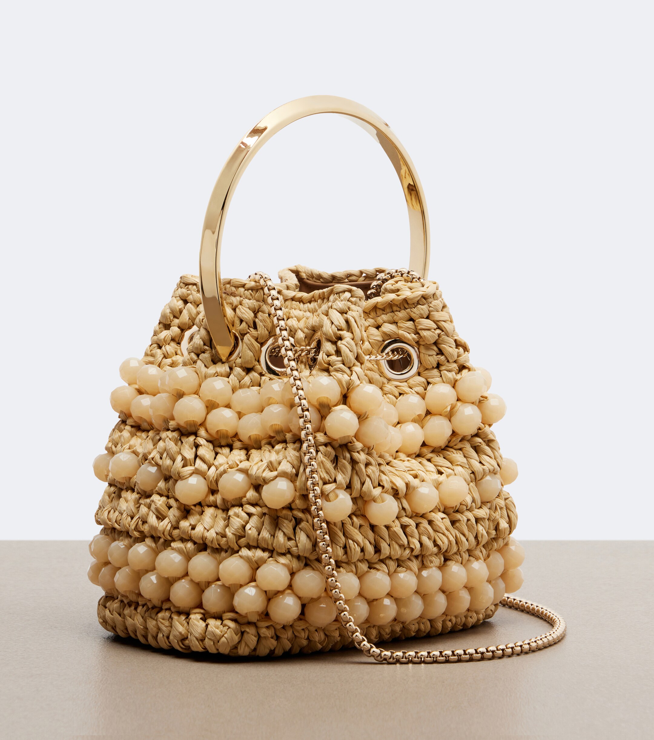 JIMMY CHOO Bon Bon beaded raffia bucket bag