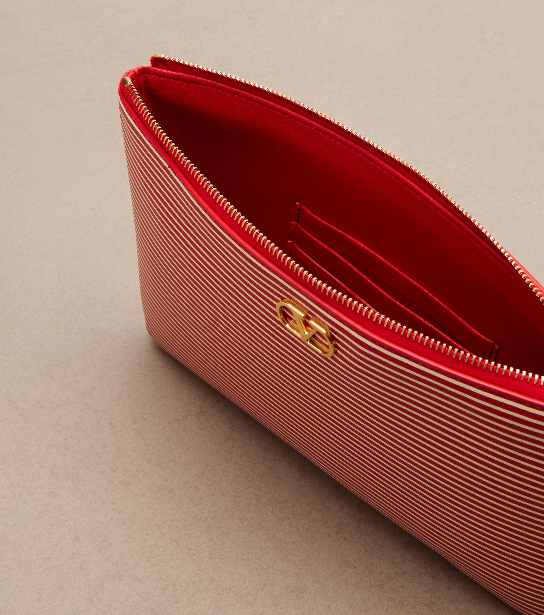 Valentino Garavani VLogo striped leather pouch thumbnail