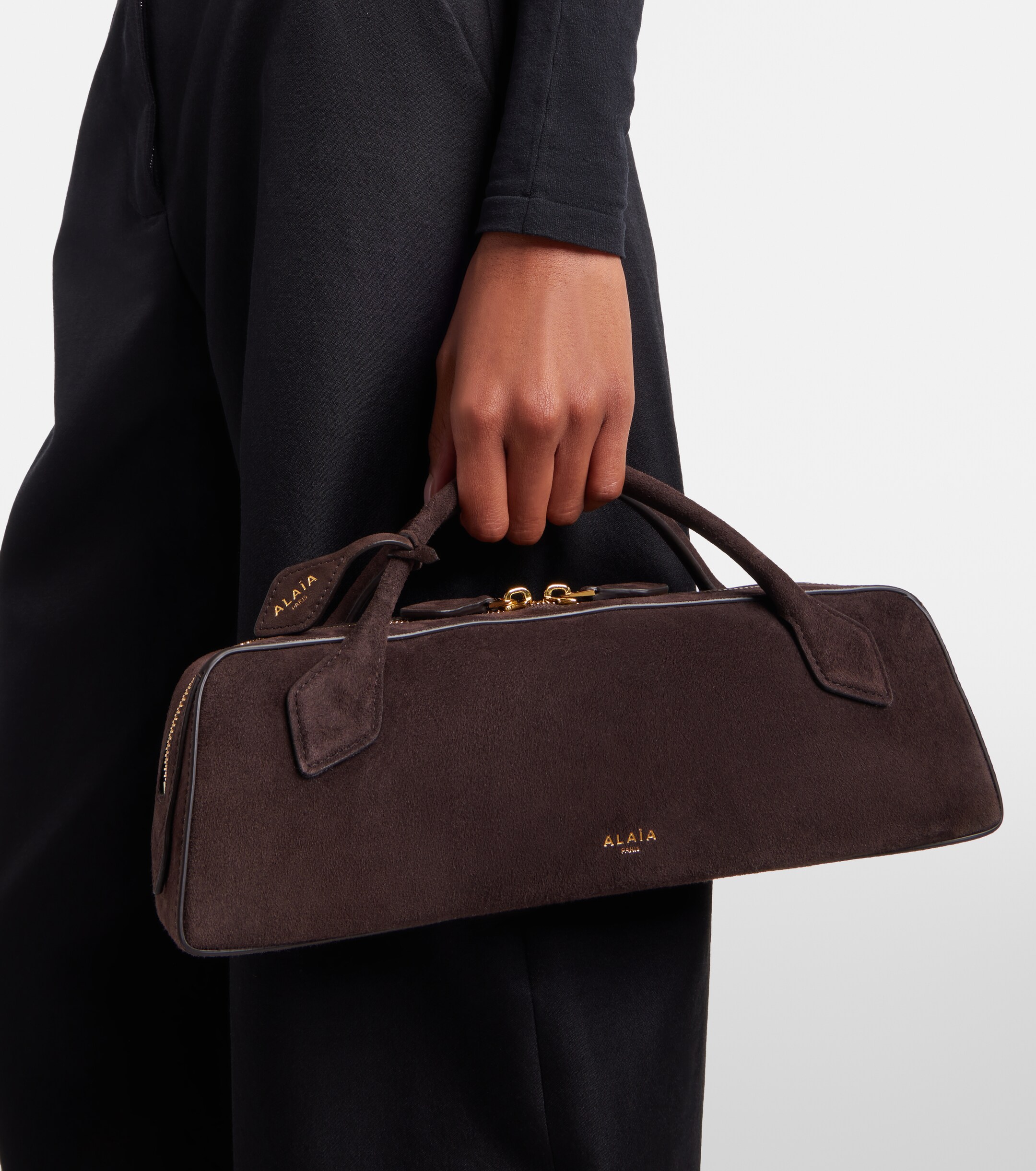 Alaïa Le Teckel Small suede clutch