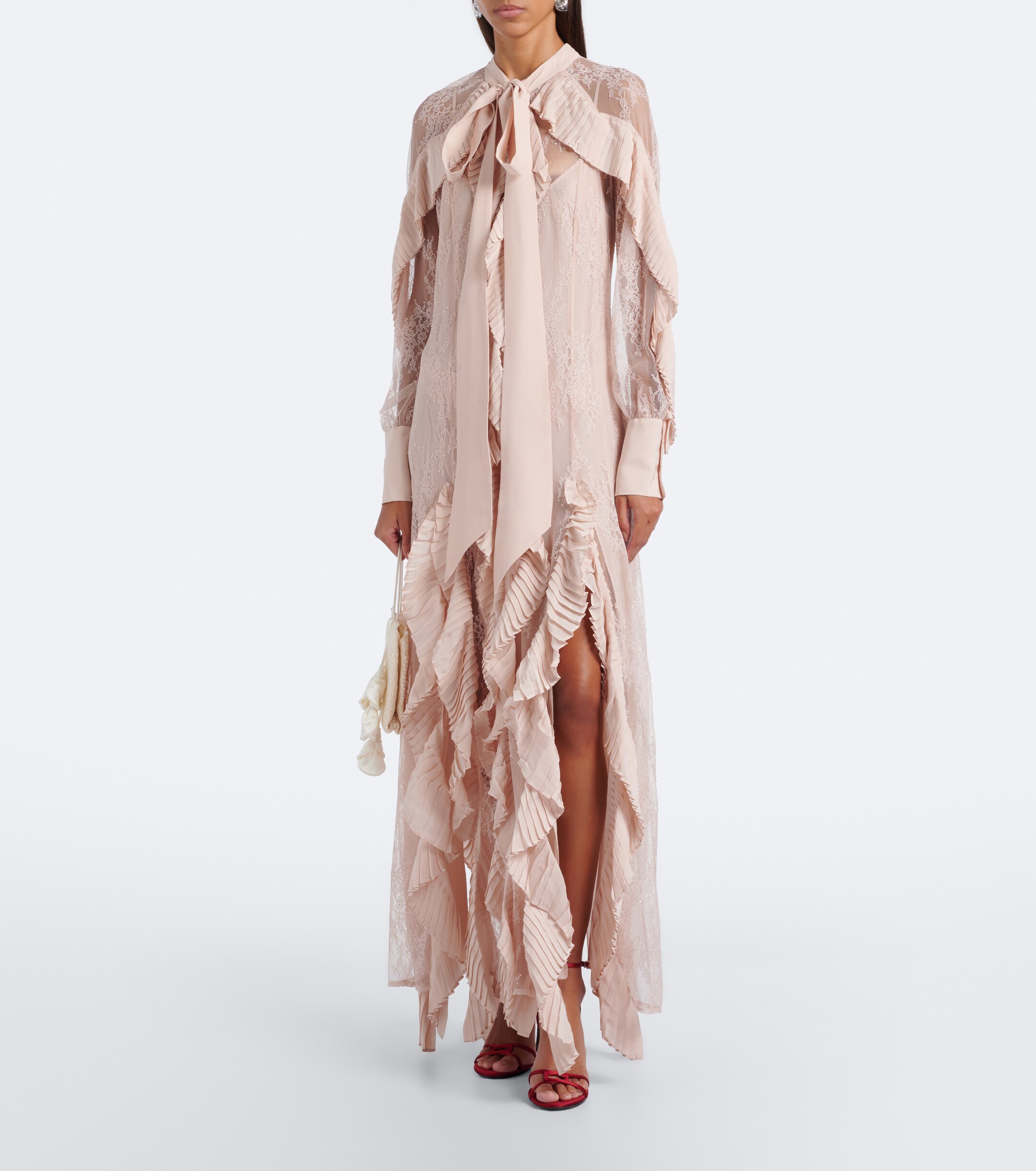 Blumarine Blumarine Ruffled tie-neck lace gown