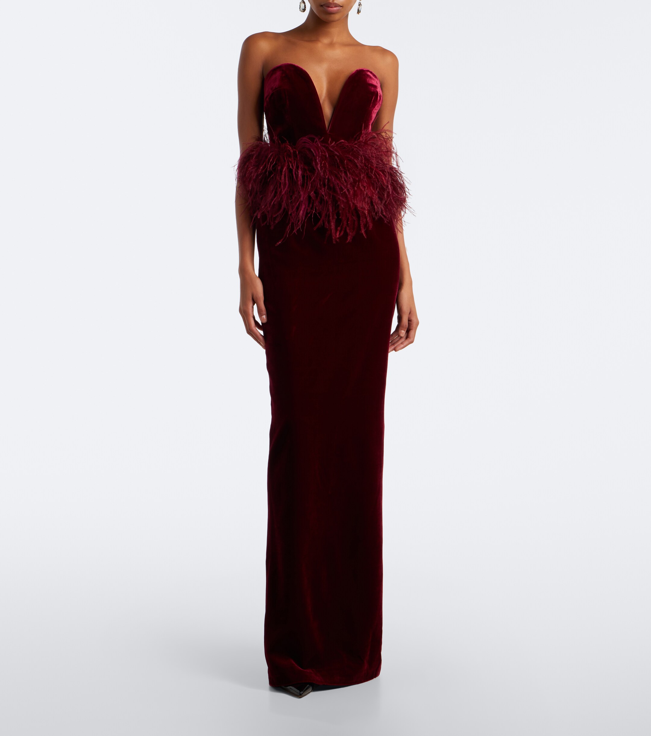 The New Arrivals Ilkyaz Ozel The New Arrivals Ilkyaz Ozel Sienna feather-trimmed velvet gown