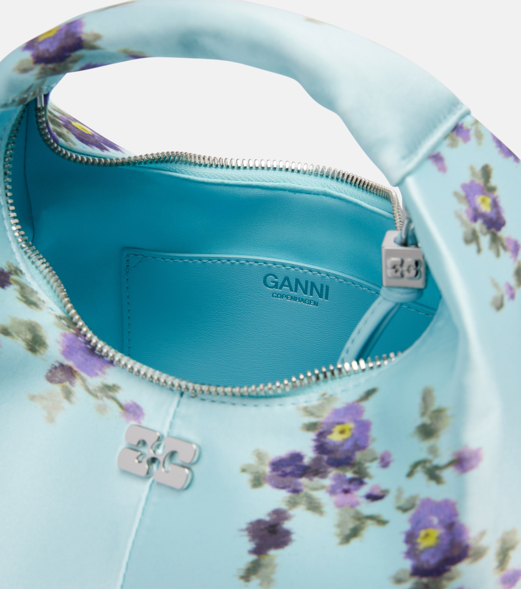 GANNI Mini floral satin top-handle bag